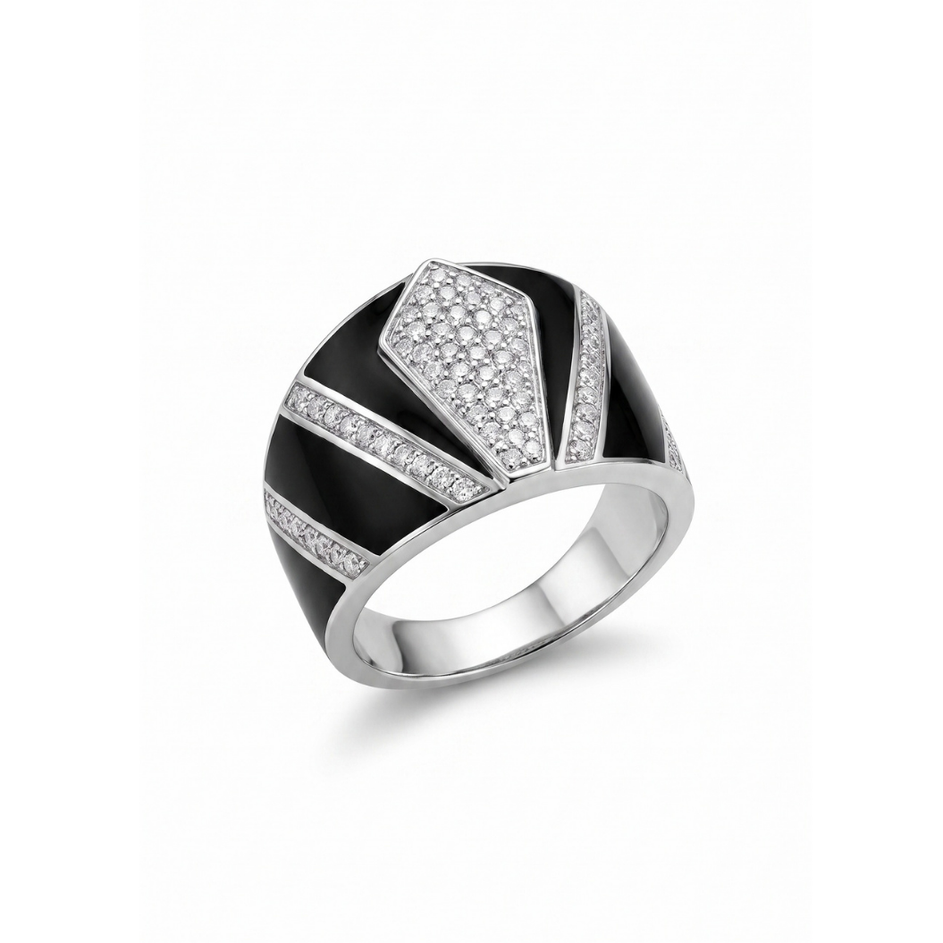 Shield Signet Ring with Black Enamel