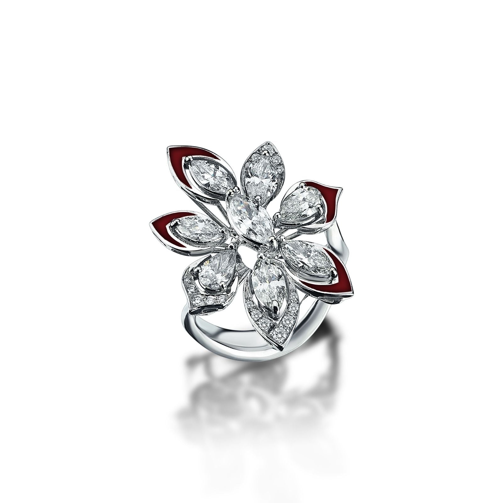 Eclipse Petal Ring Red Enamel