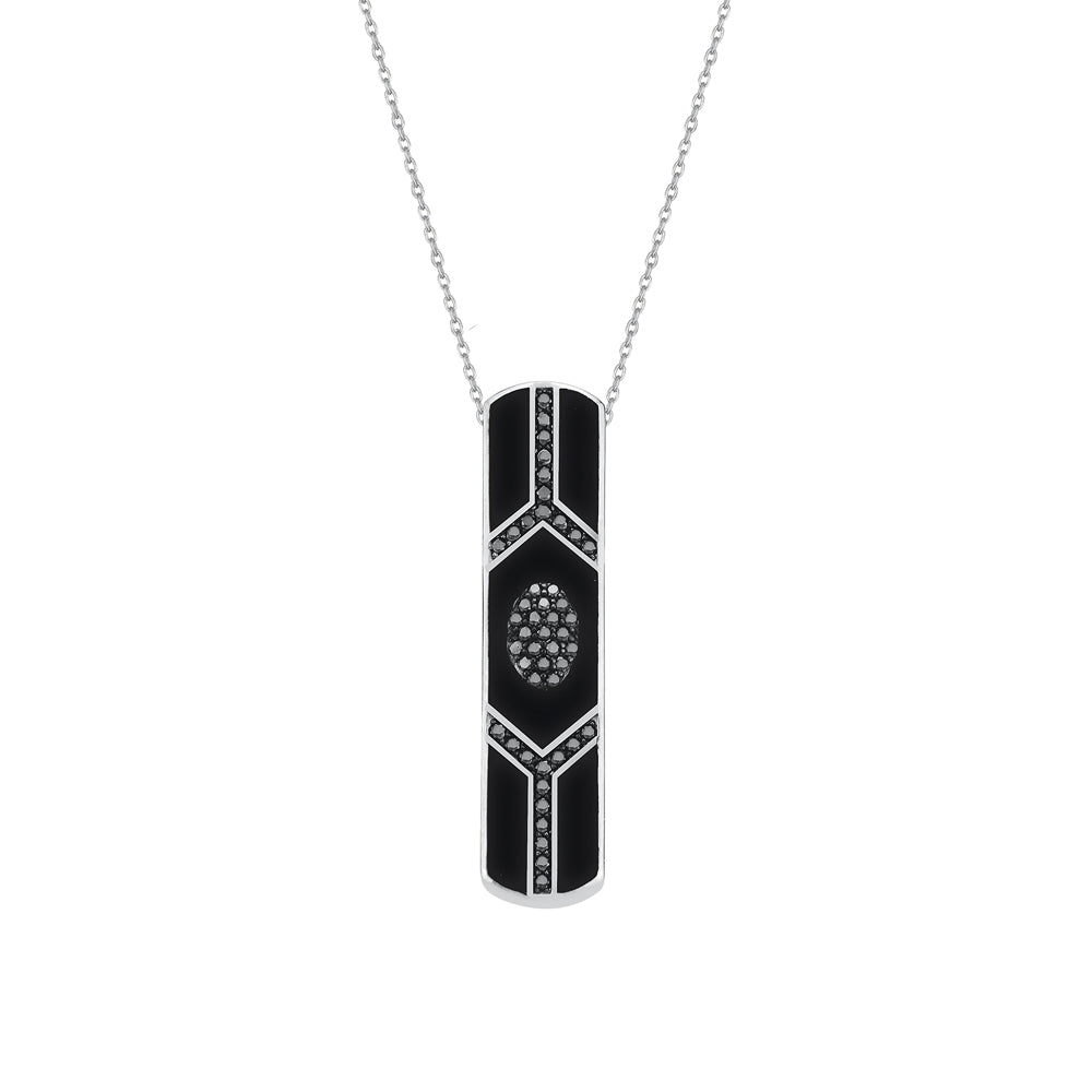 Shield Bar Pendant Black Diamonds and Black Enamel