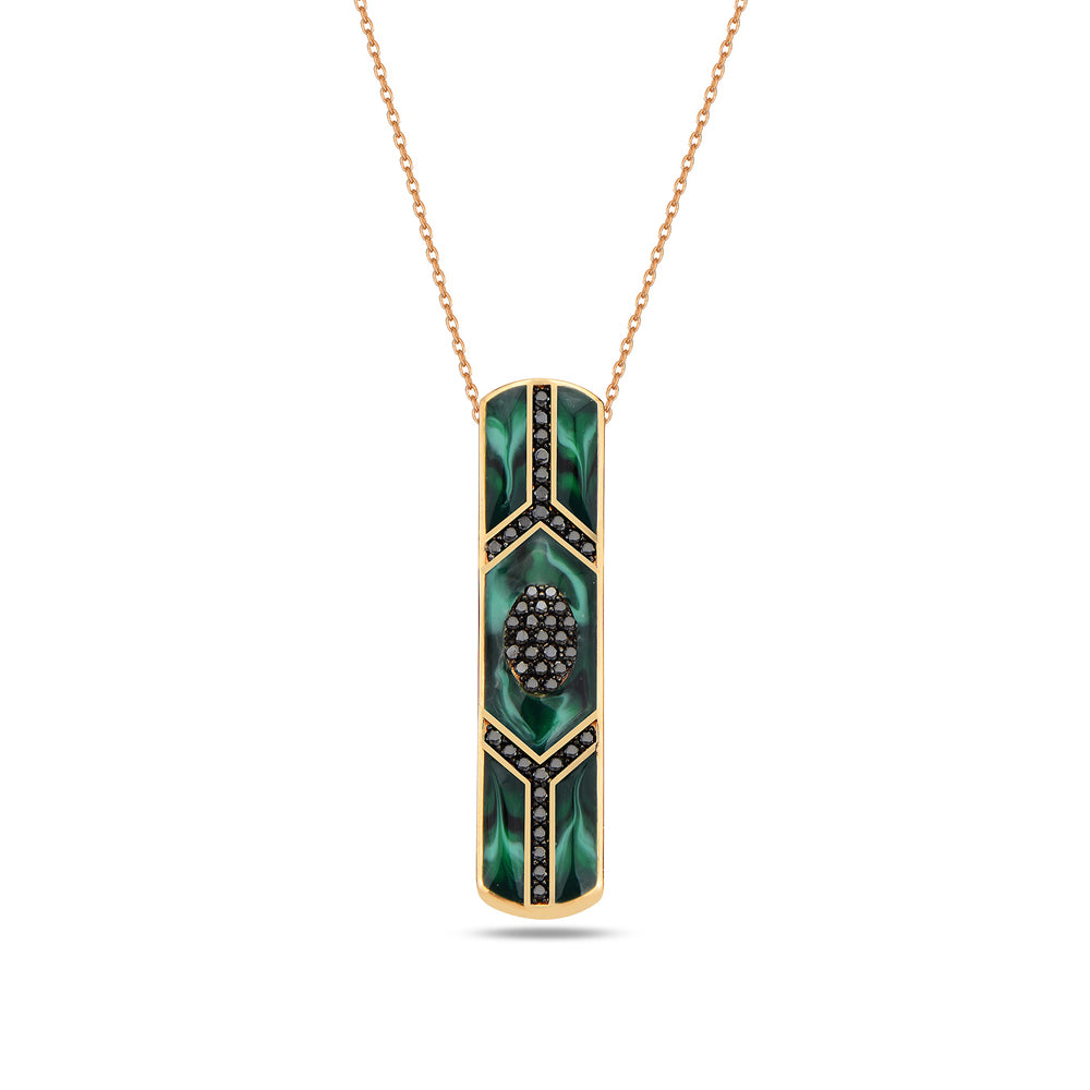 Shield Bar Pendant Black Diamonds and Green Mother of Pearl Enamel