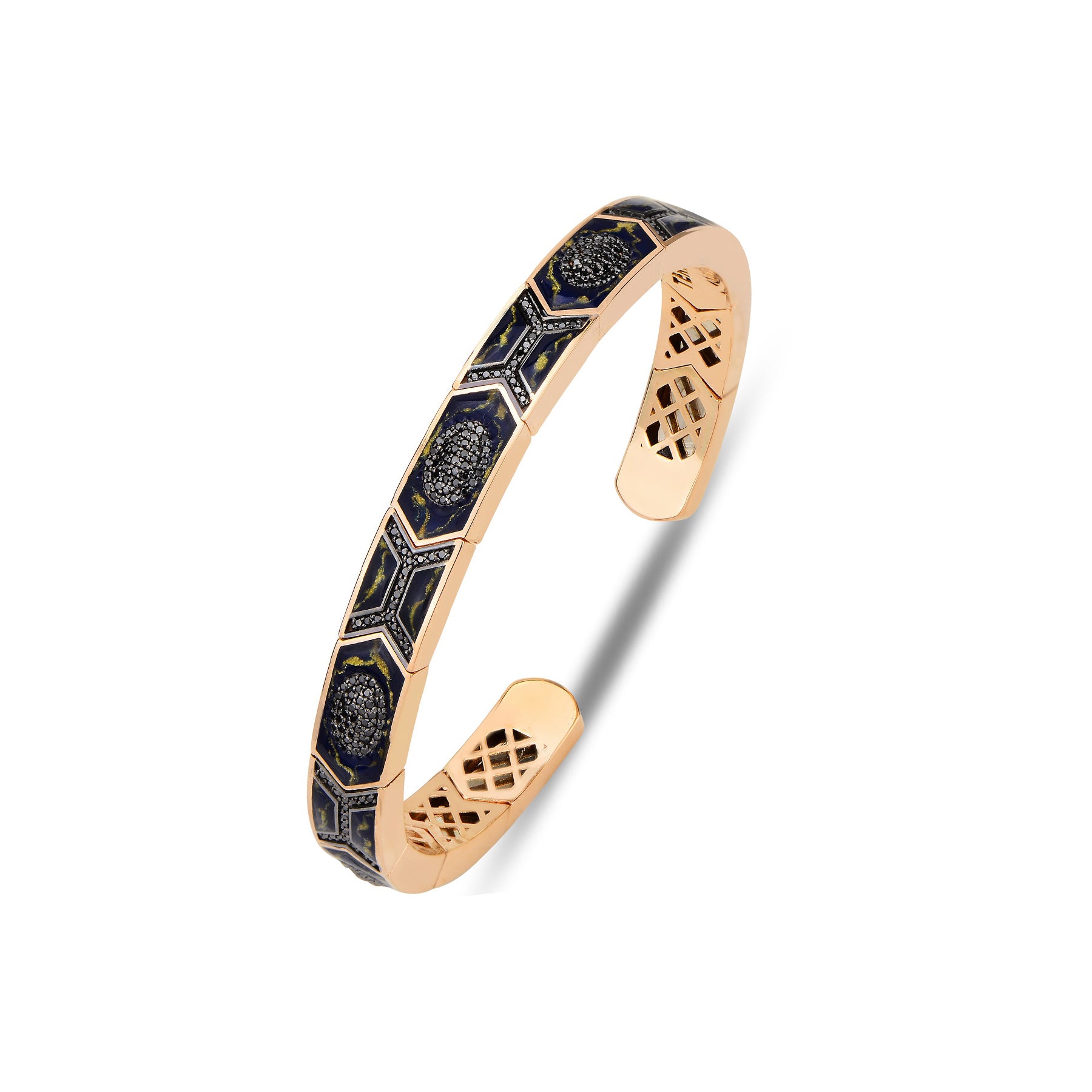 Shield Bracelet Black Diamonds with Blue Mother of Pearl Enamel