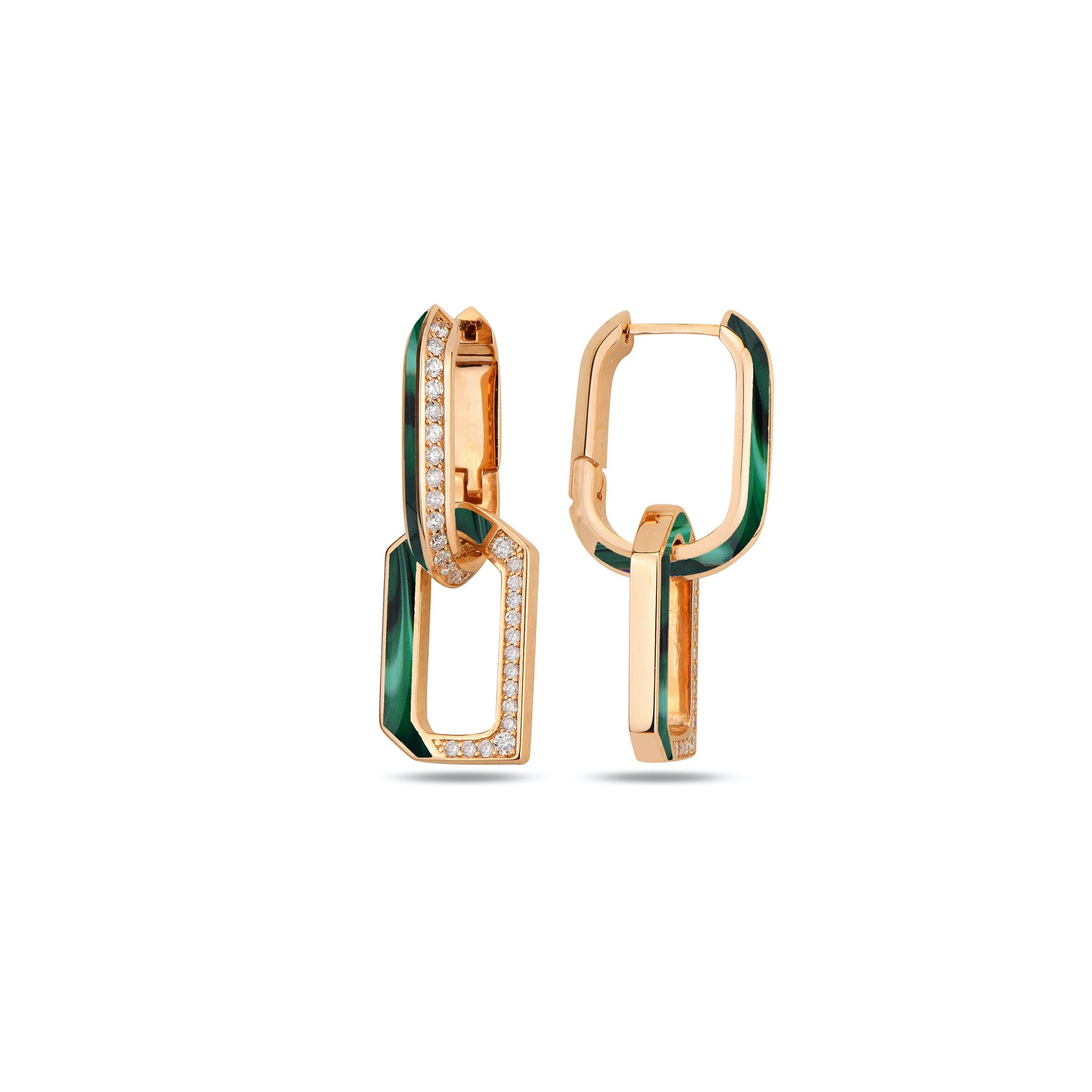 Flow Chain Earrings - Green Mother of Pearl Enamel
