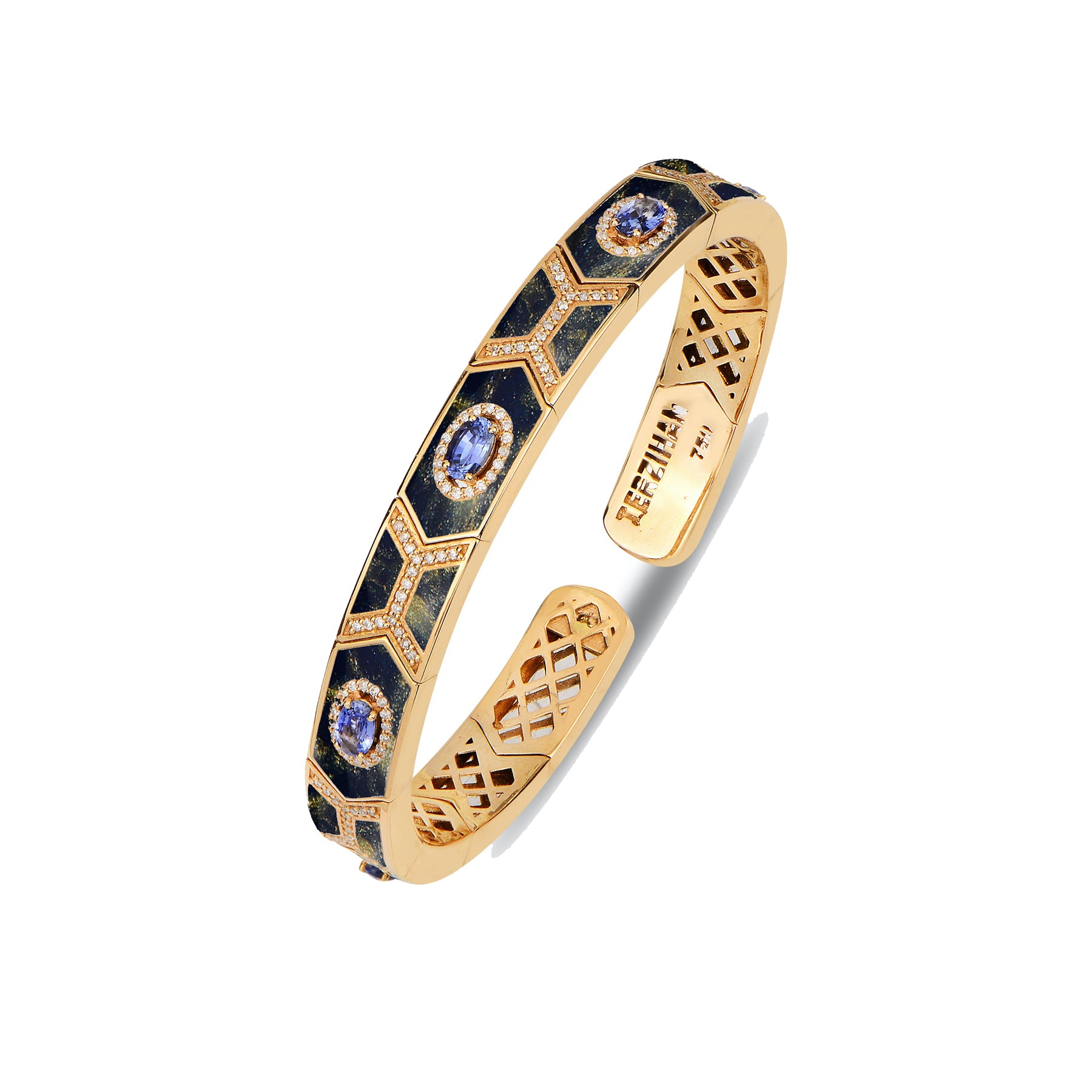 Shield Bracelet - Sapphire with Blue Mother of Pearl Enamel