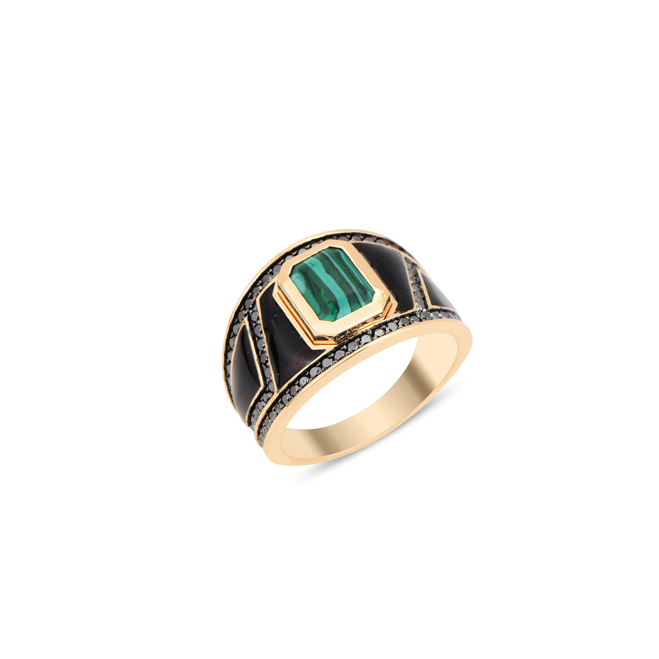 Black Shield Signet Ring Malachite