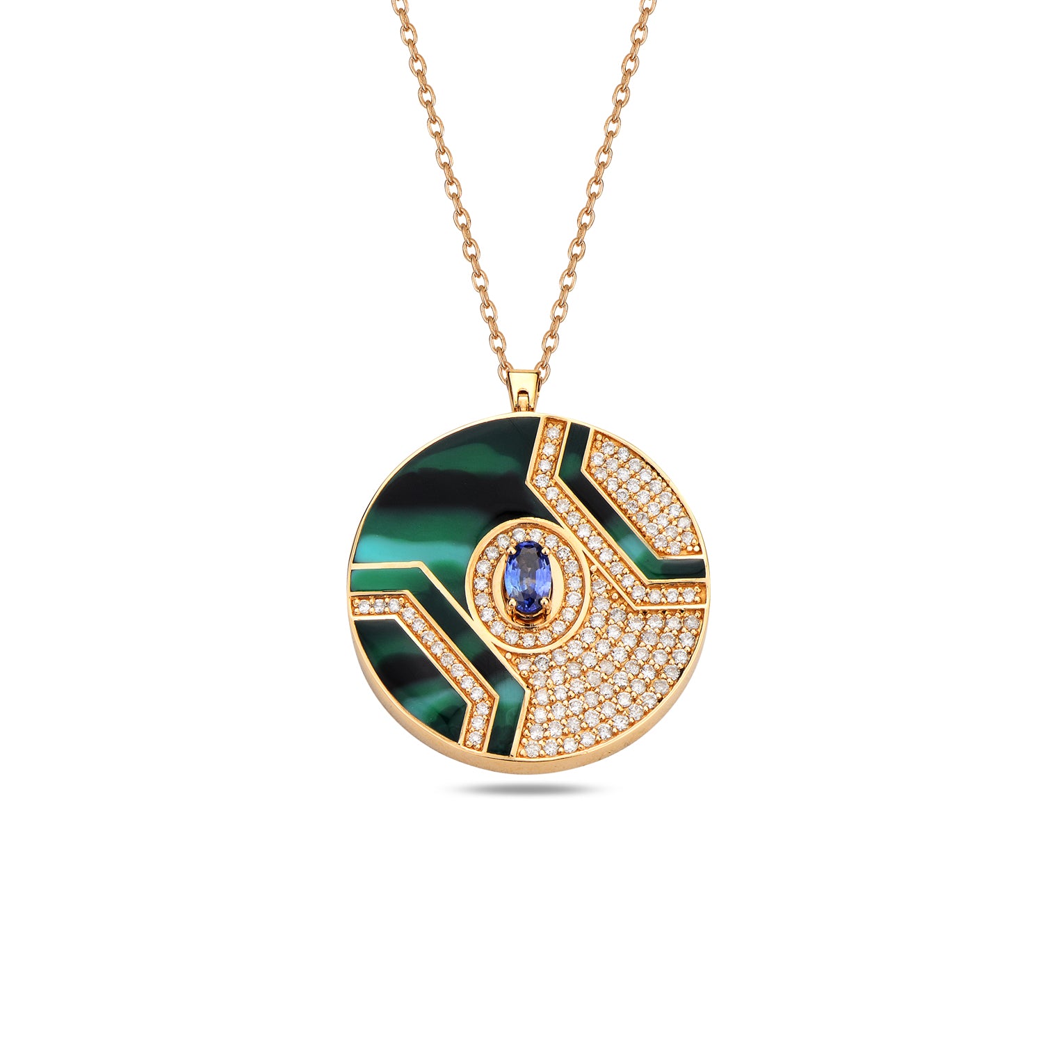 Epoca Coin Malachite Pendant with Sapphire