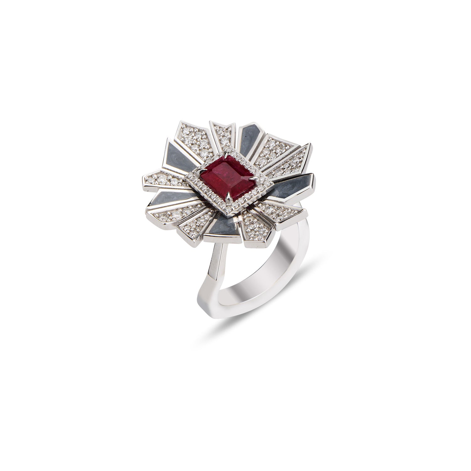 Alis Crush Mini Ring with Rhodium Enamel