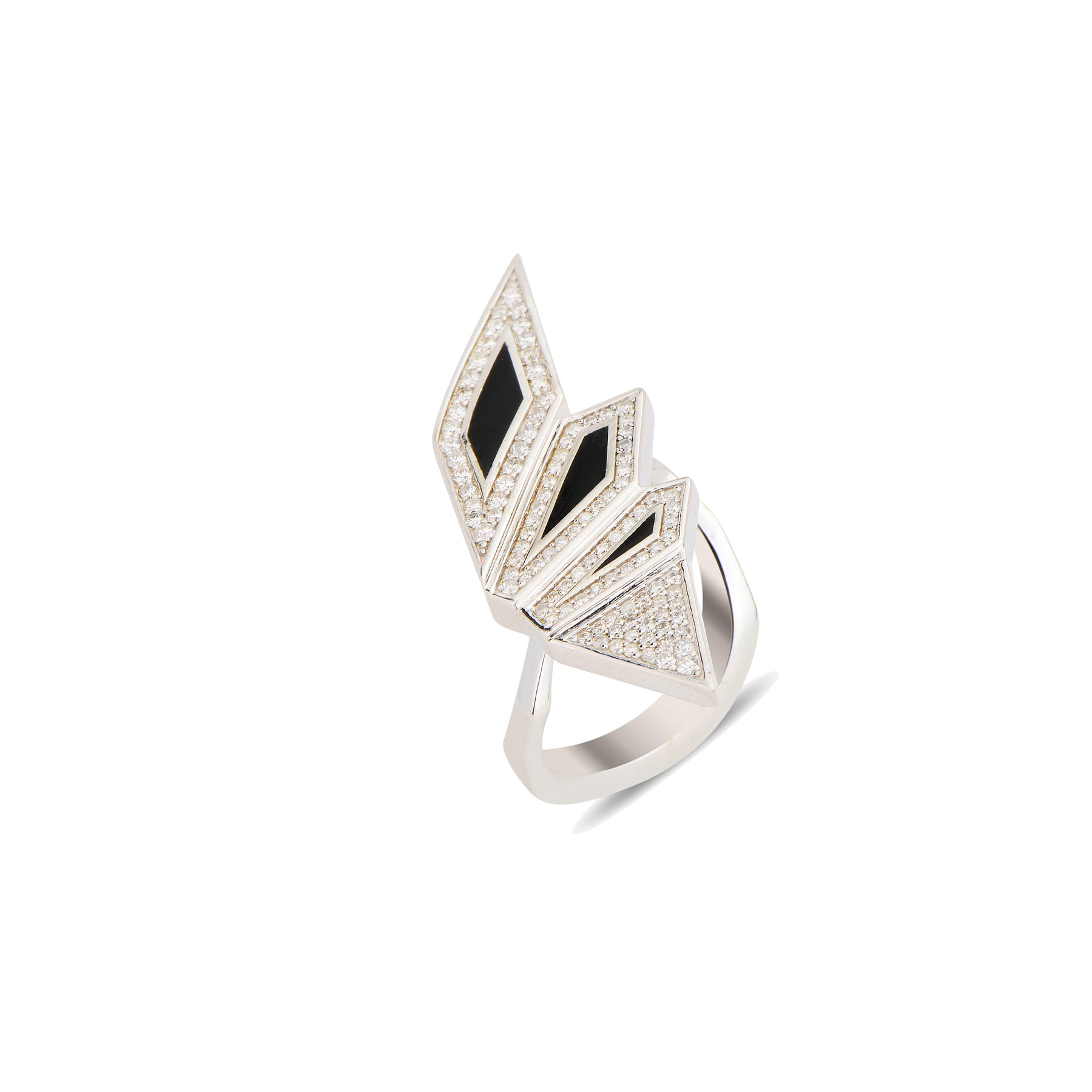 Alis White Ring XL with Black Enamel