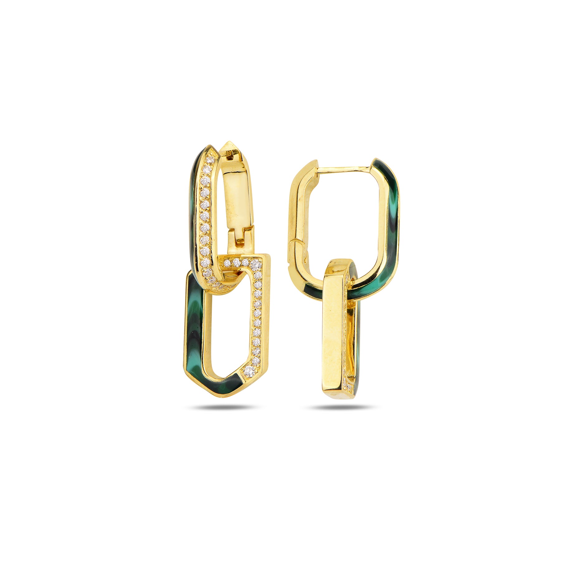 Flow Chain Earrings - Green Mother of Pearl Enamel
