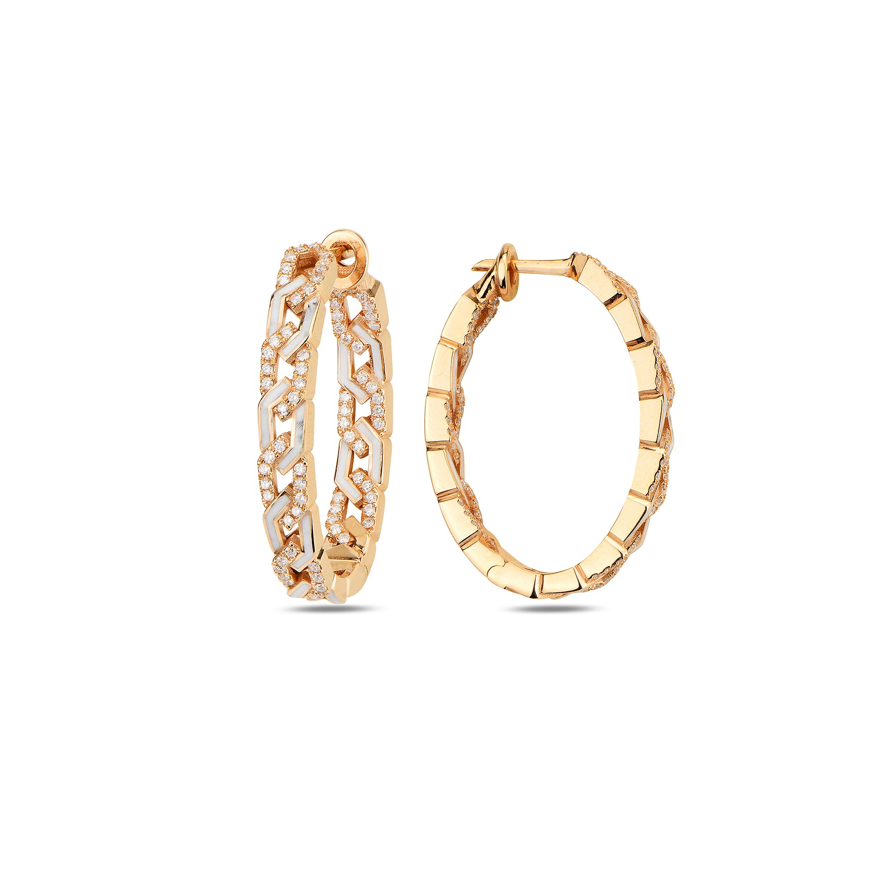 Rebel Earrings with Diamonds - White Enamel