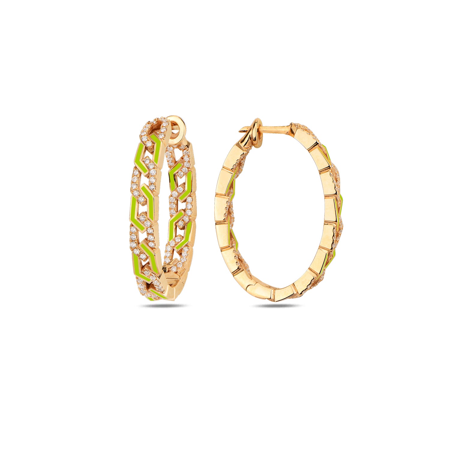 Rebel Earrings with Diamonds - Neon Green Enamel