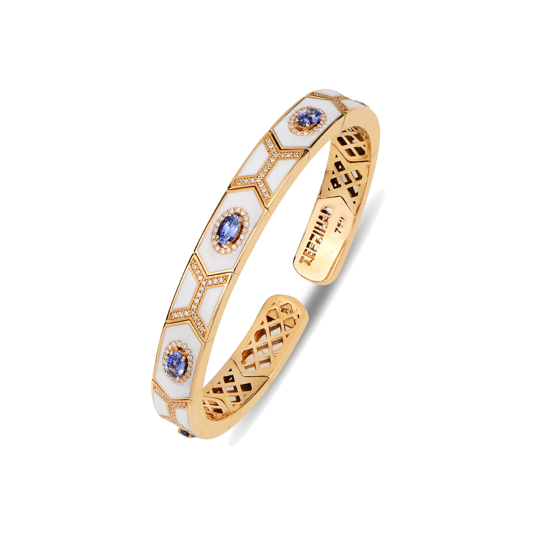 Shield Bracelet White Enamel with Sapphire