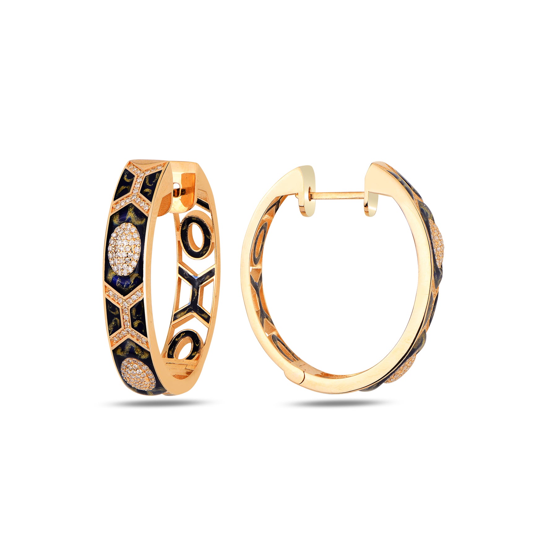 Shield Maxi Hoops with Blue Mother of Pearl Enamel