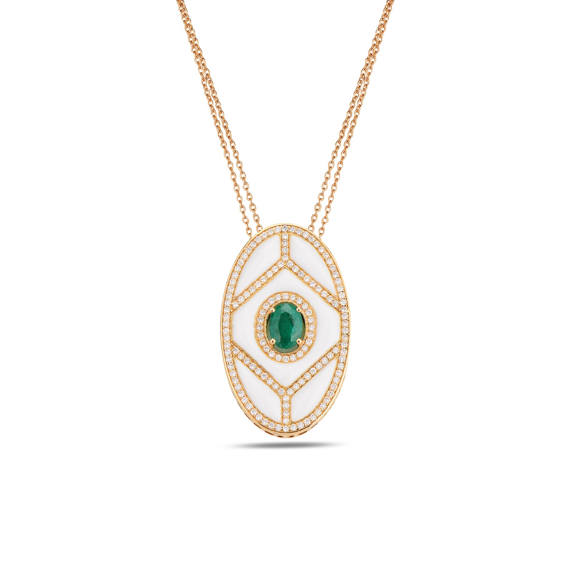 Shield Pendant - Emerald with White Enamel