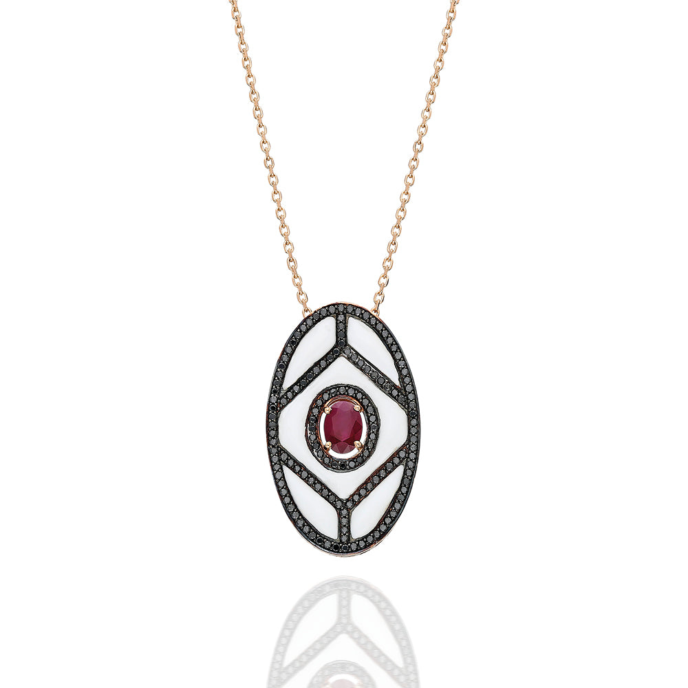 White Shield Pendant with Black Diamond / Ruby