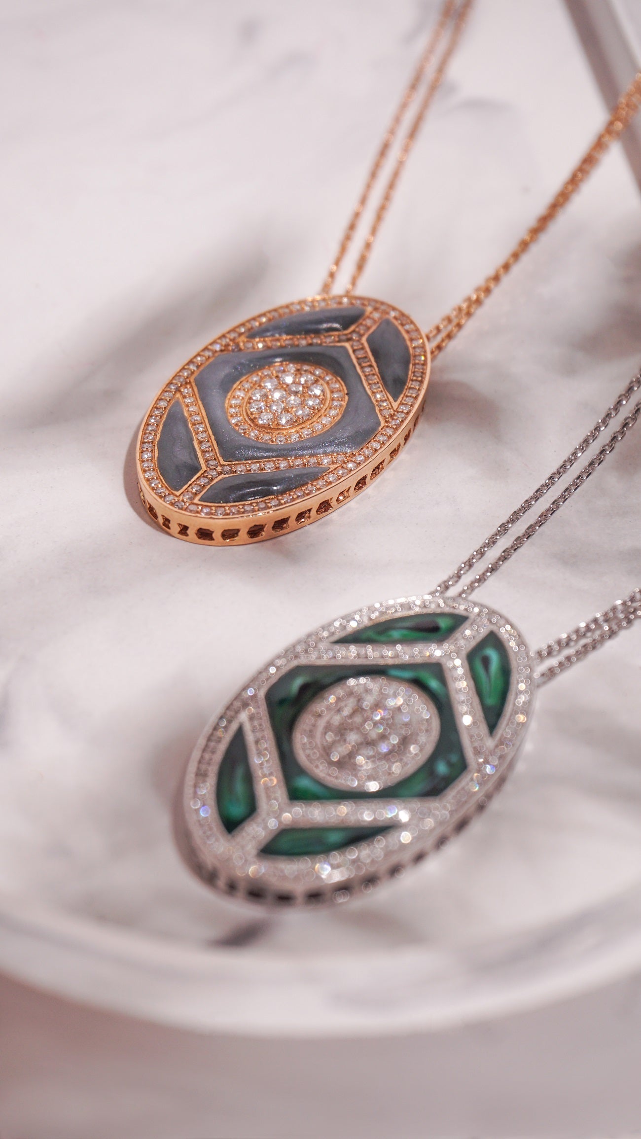 Shield Pendant - Green Mother of Pearl Enamel
