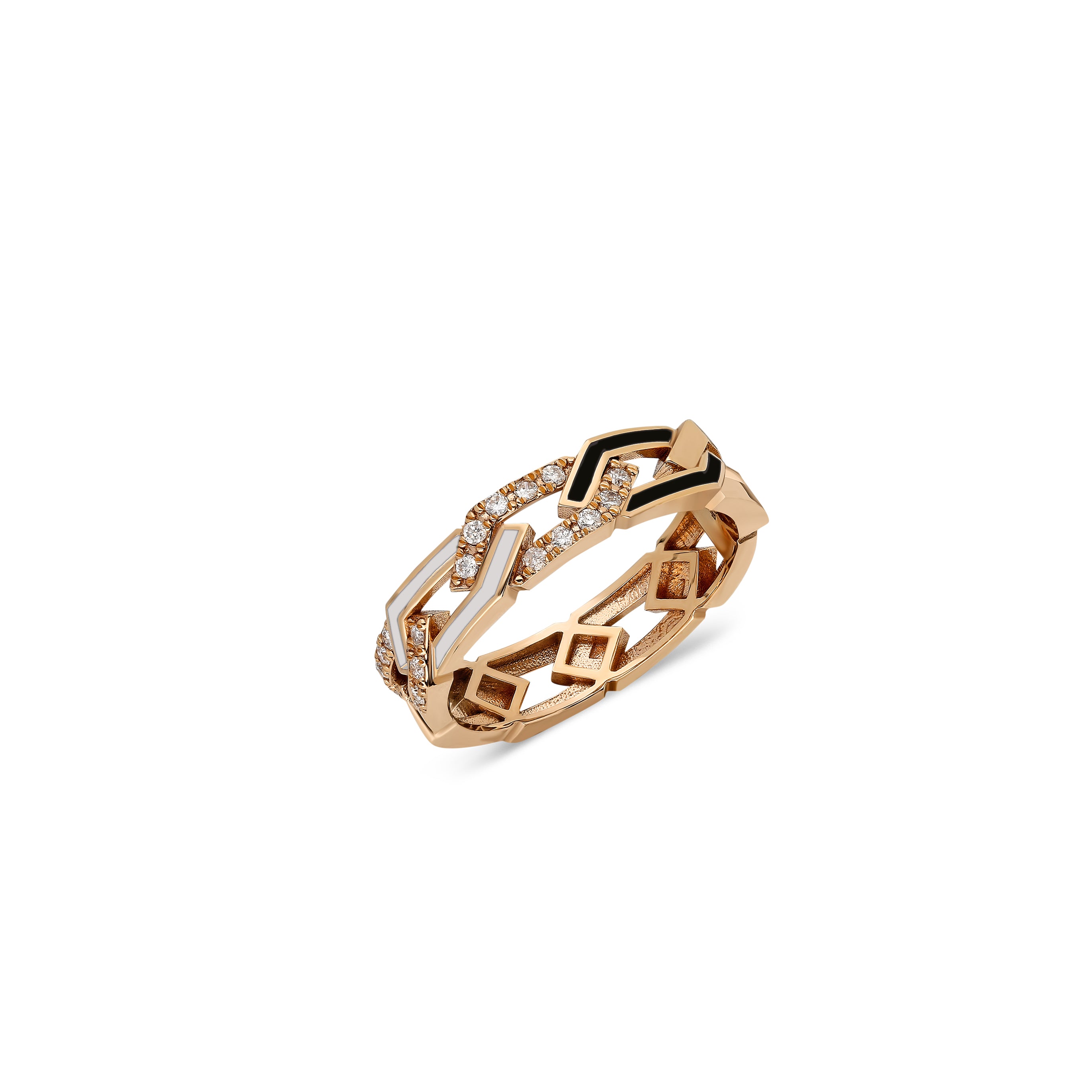 Fizzy Rebel Ring With Diamond - Black & White Enamel