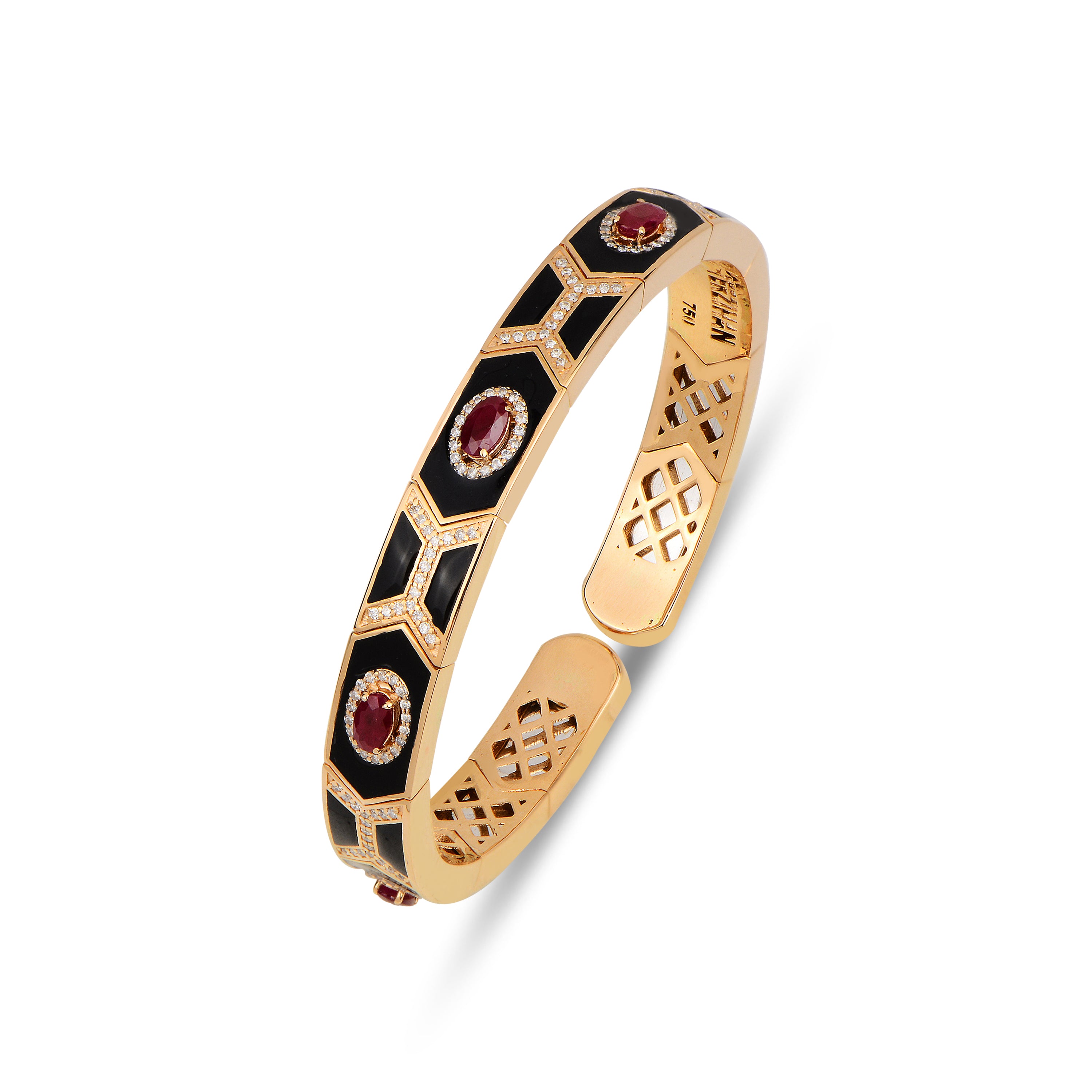 Fizzy Shield Bracelet Black Enamel with Ruby