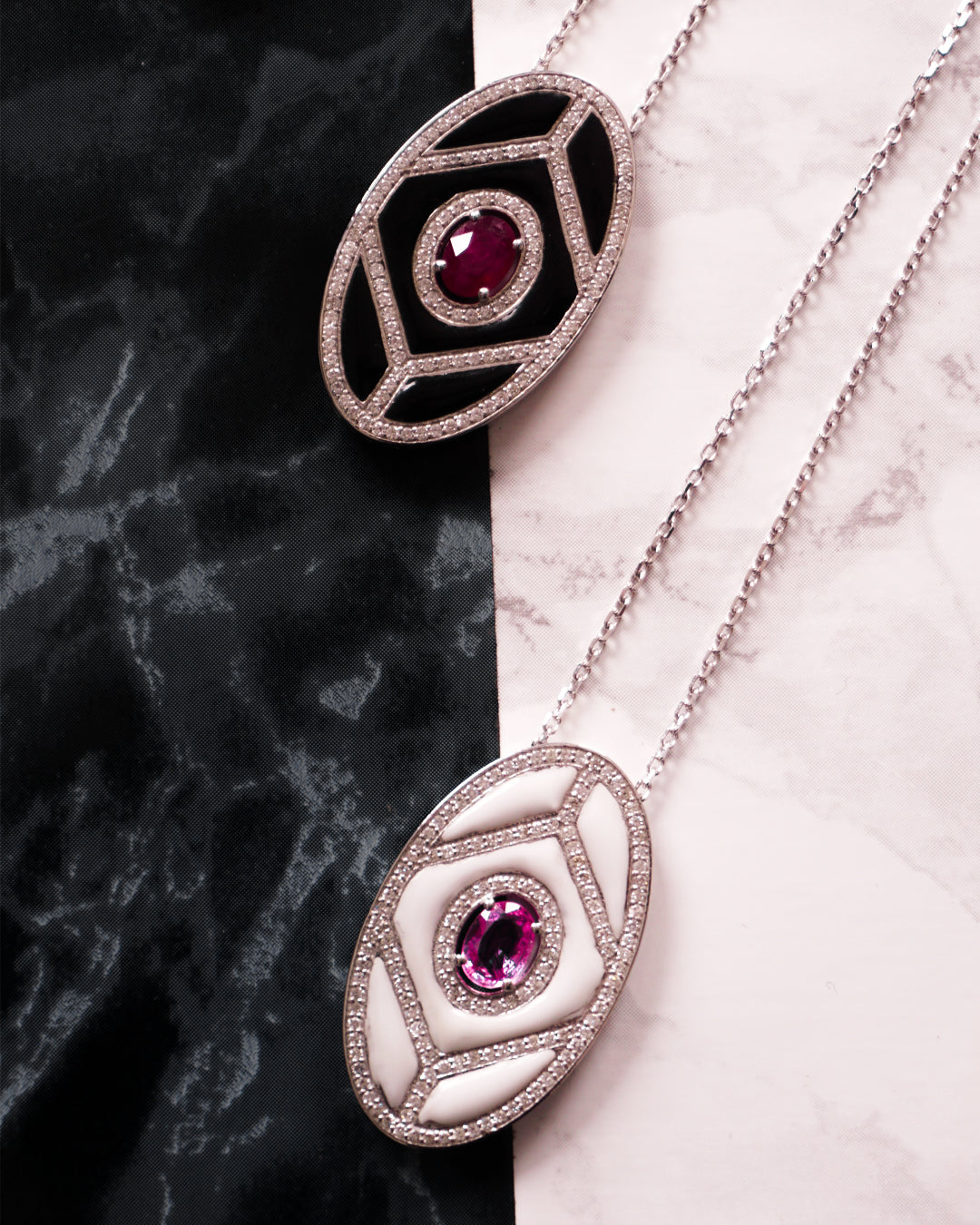 Shield Pendant - Ruby with Black Enamel