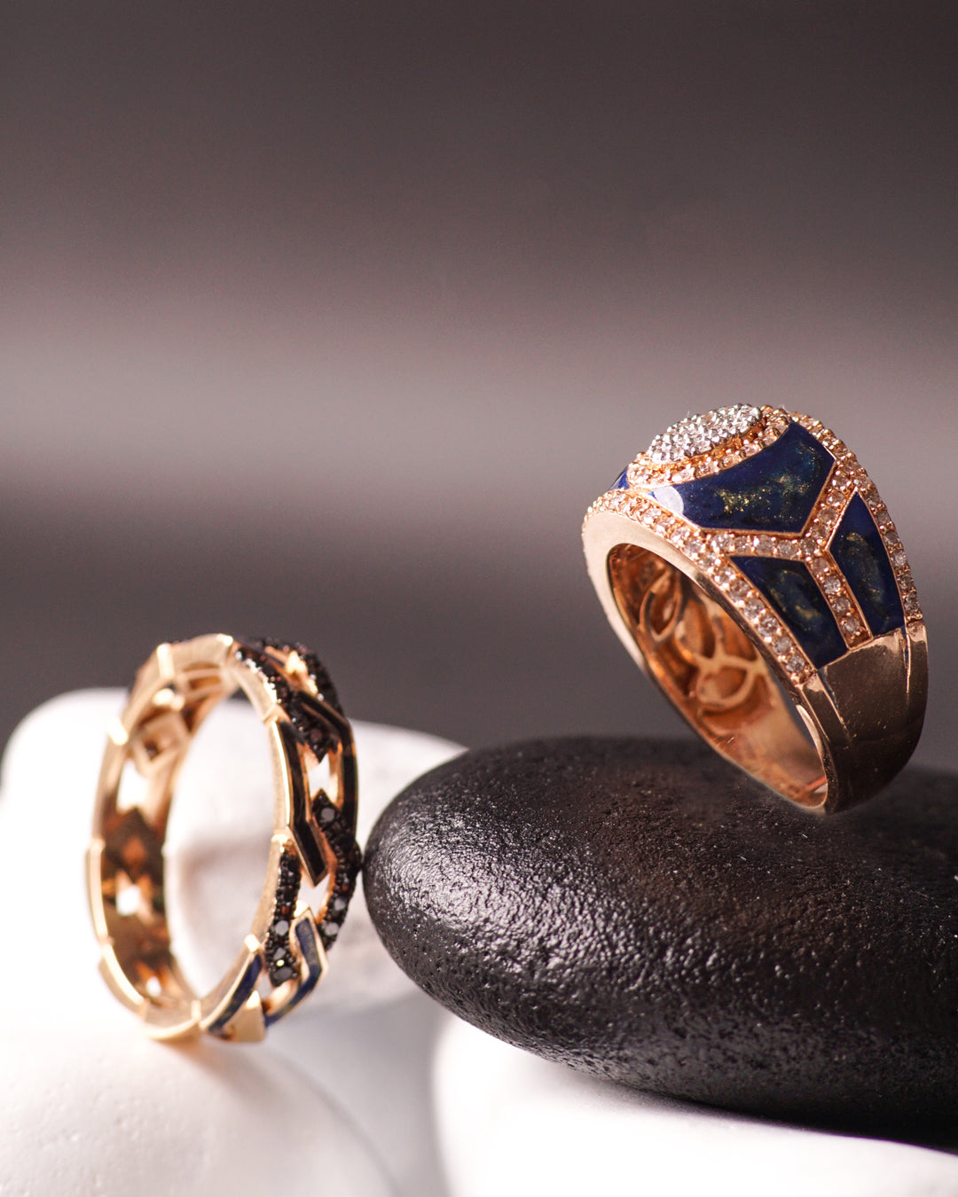 Shield Ring  - Blue Mother of Pearl Enamel