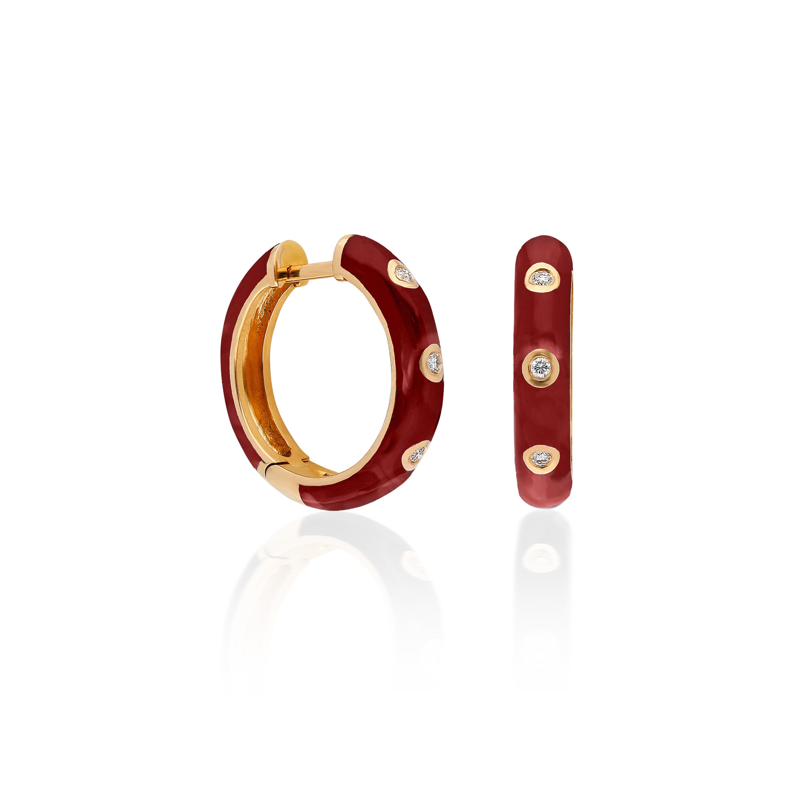 Classic Small Hoop Earrings - Red Enamel