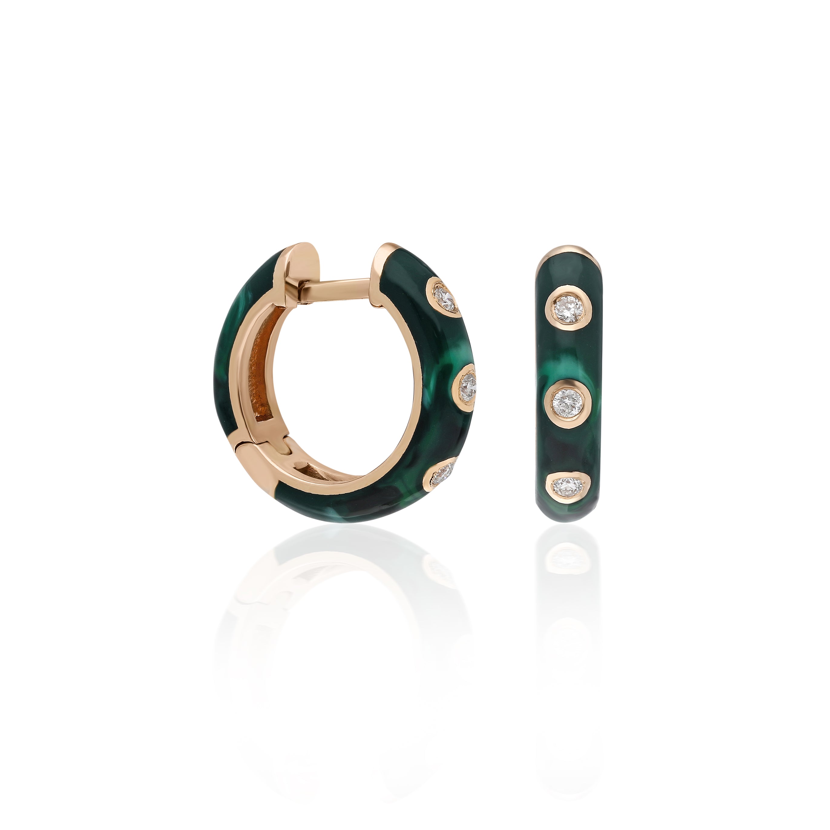 Classic Small Hoop Earrings - Green Mother of Pearl Enamel