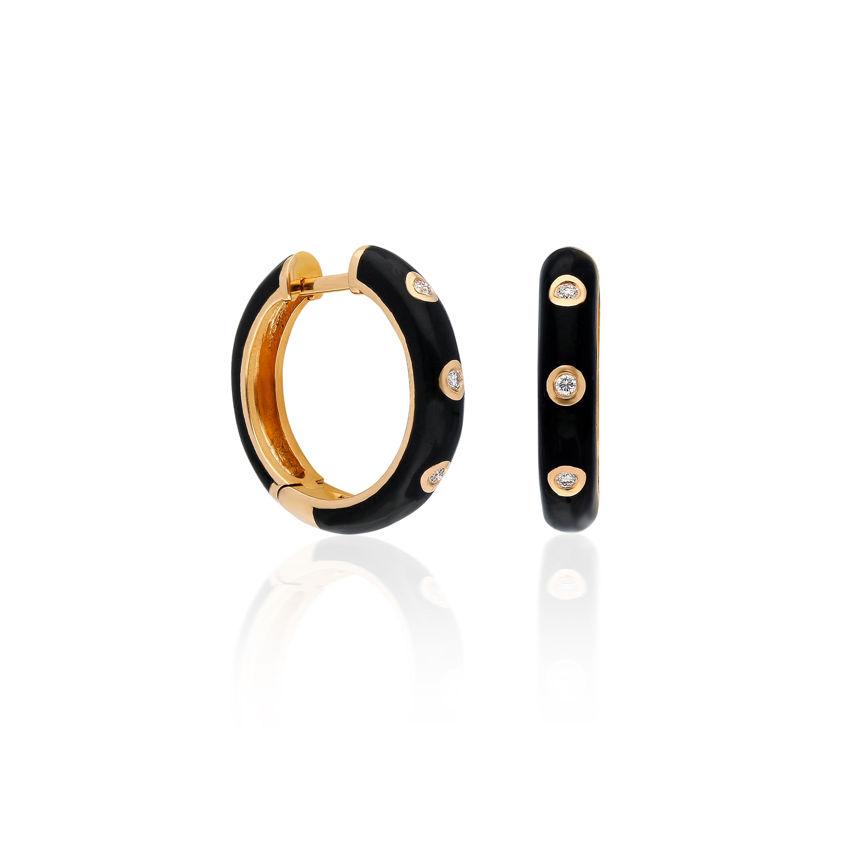 Classic Hoop Earrings - Black Enamel