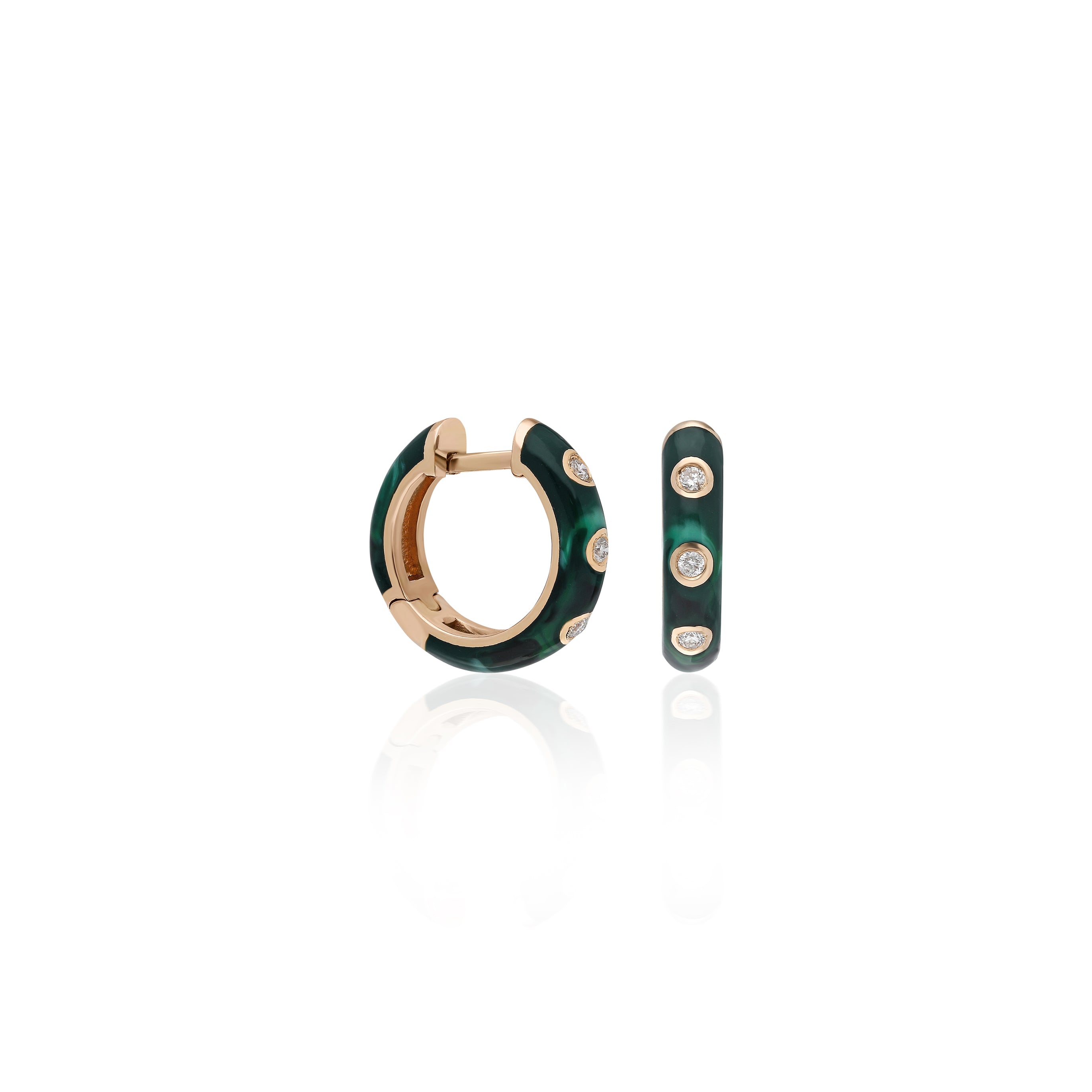 Classic Mini Hoop Earrings - Green Mother of Pearl Enamel