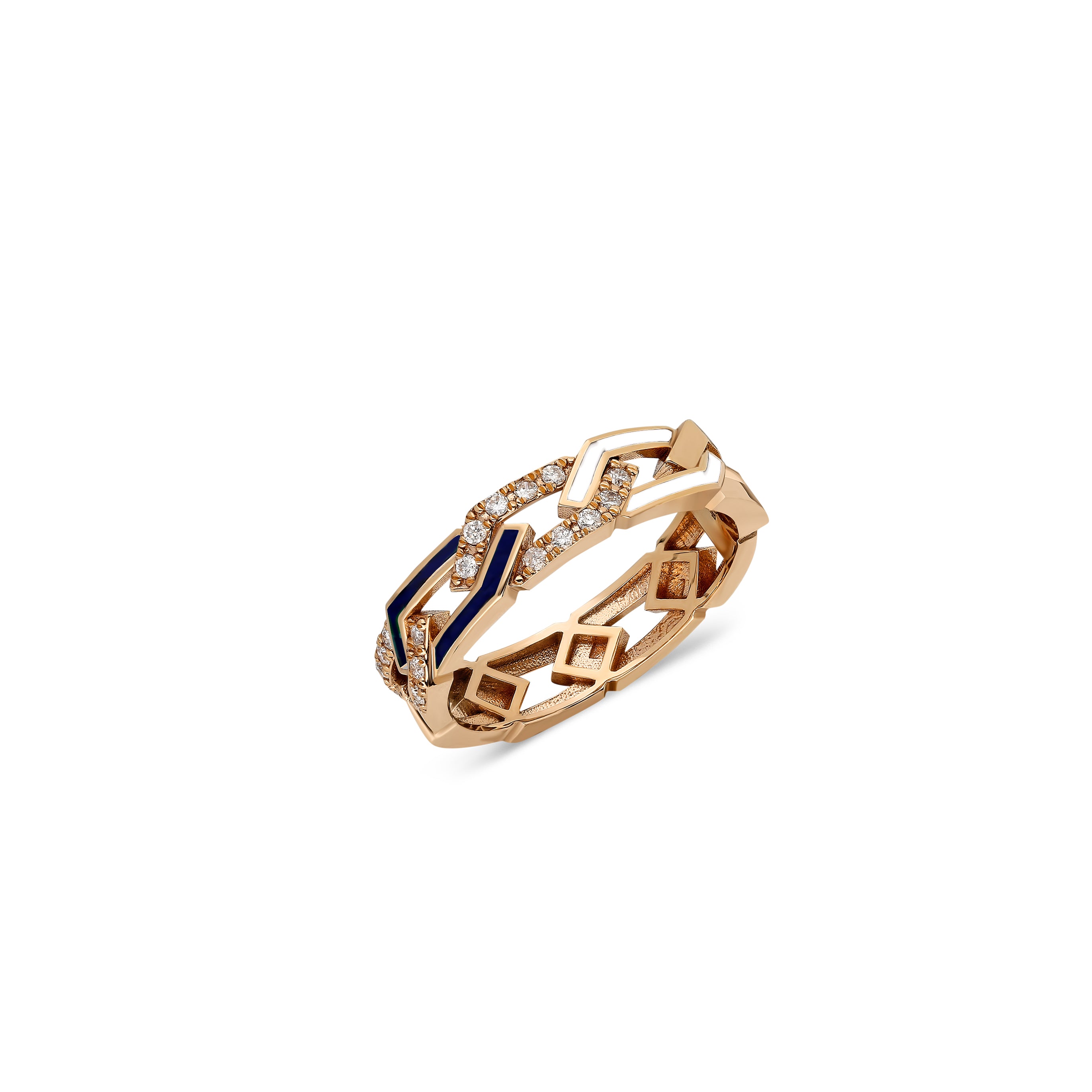 Fizzy Rebel Ring With Diamond - Blue & White Enamel