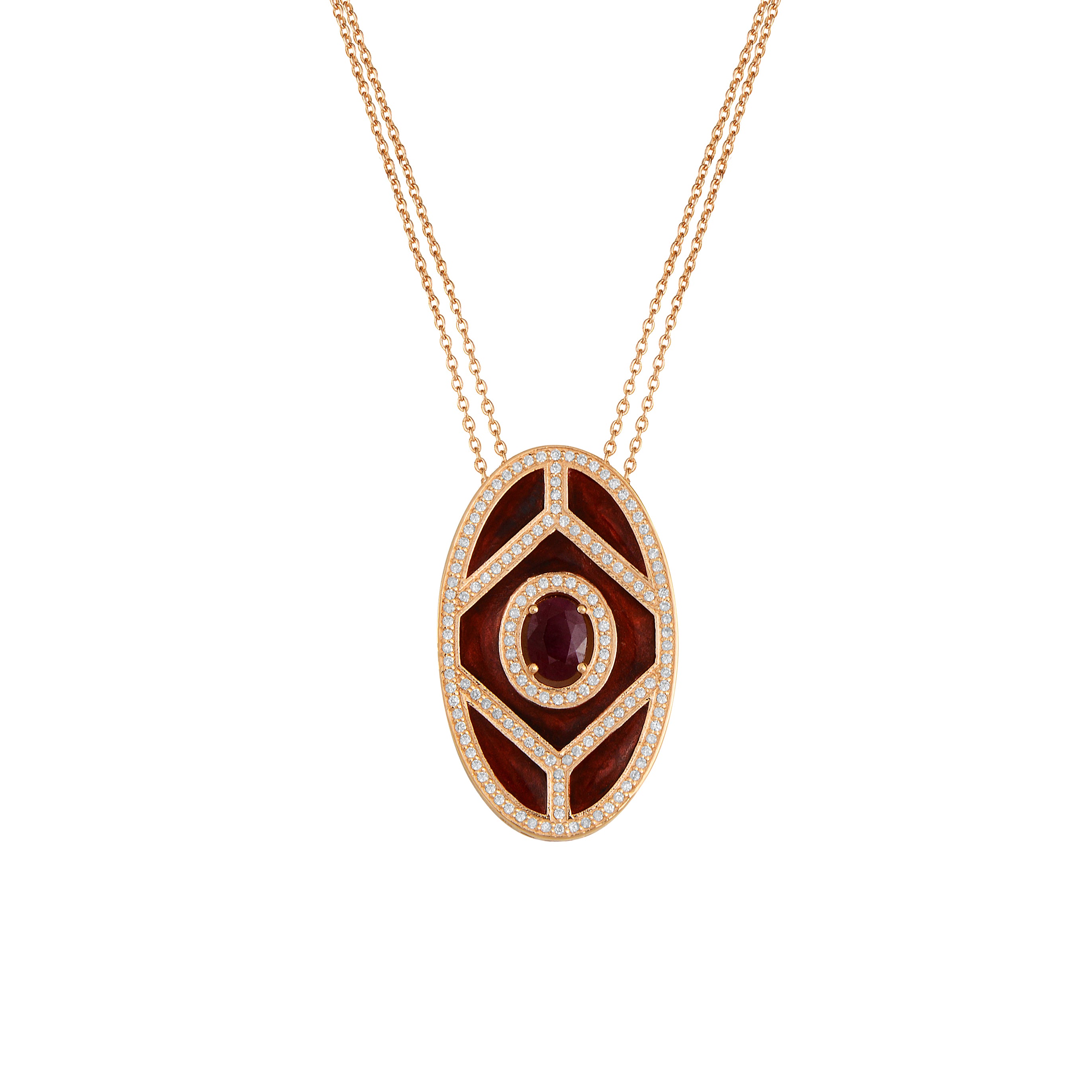 Shield Pendant - Ruby with Red Enamel