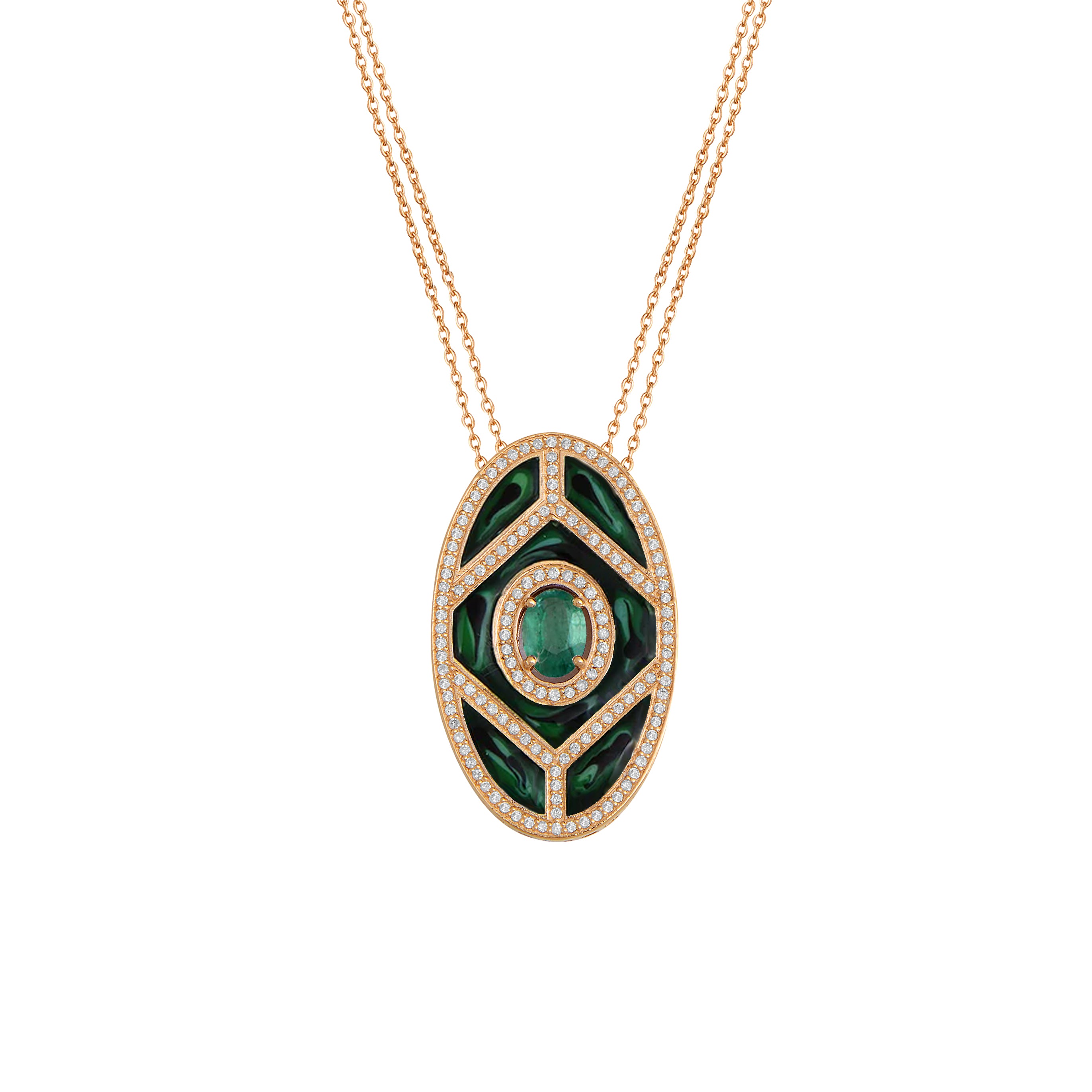Shield Pendant - Emerald with Green Mother of Pearl Enamel