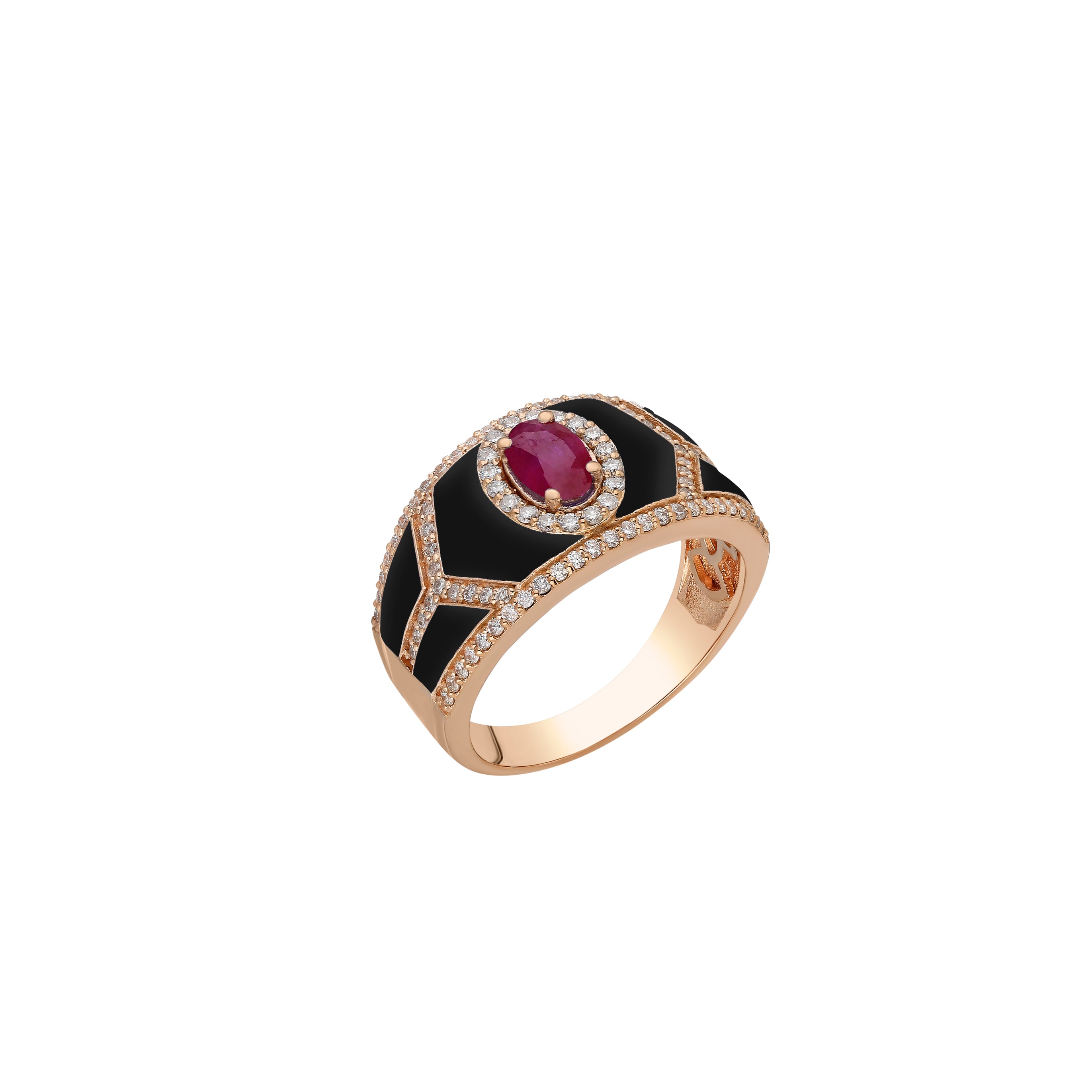 Shield Ring - Ruby with Black Enamel