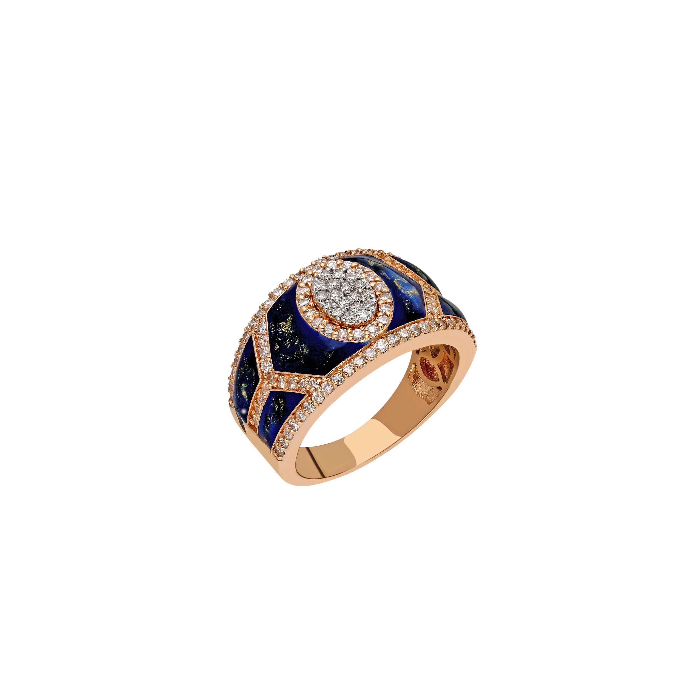 Shield Ring  - Blue Mother of Pearl Enamel