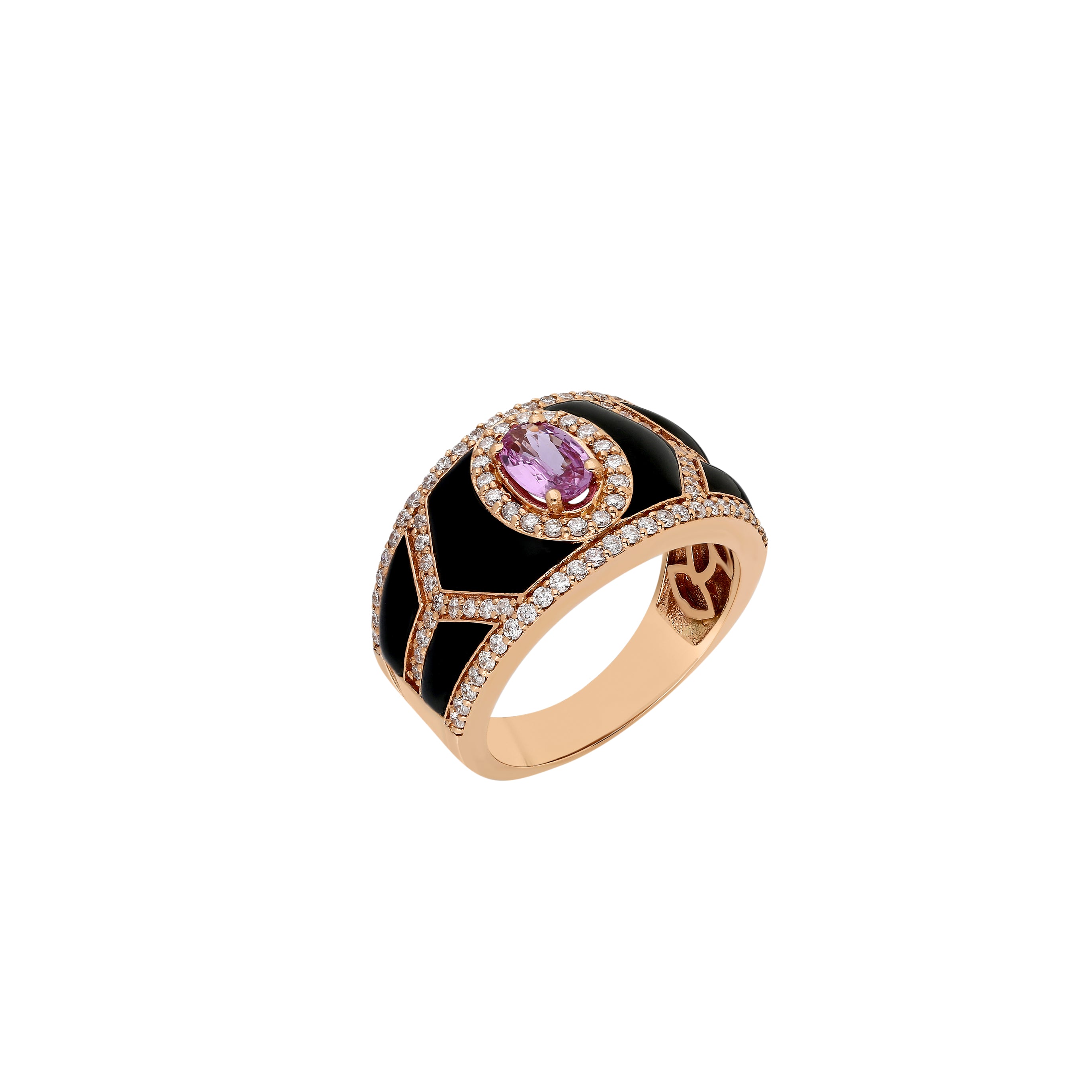Shield Ring - Pink Sapphire with Black Enamel