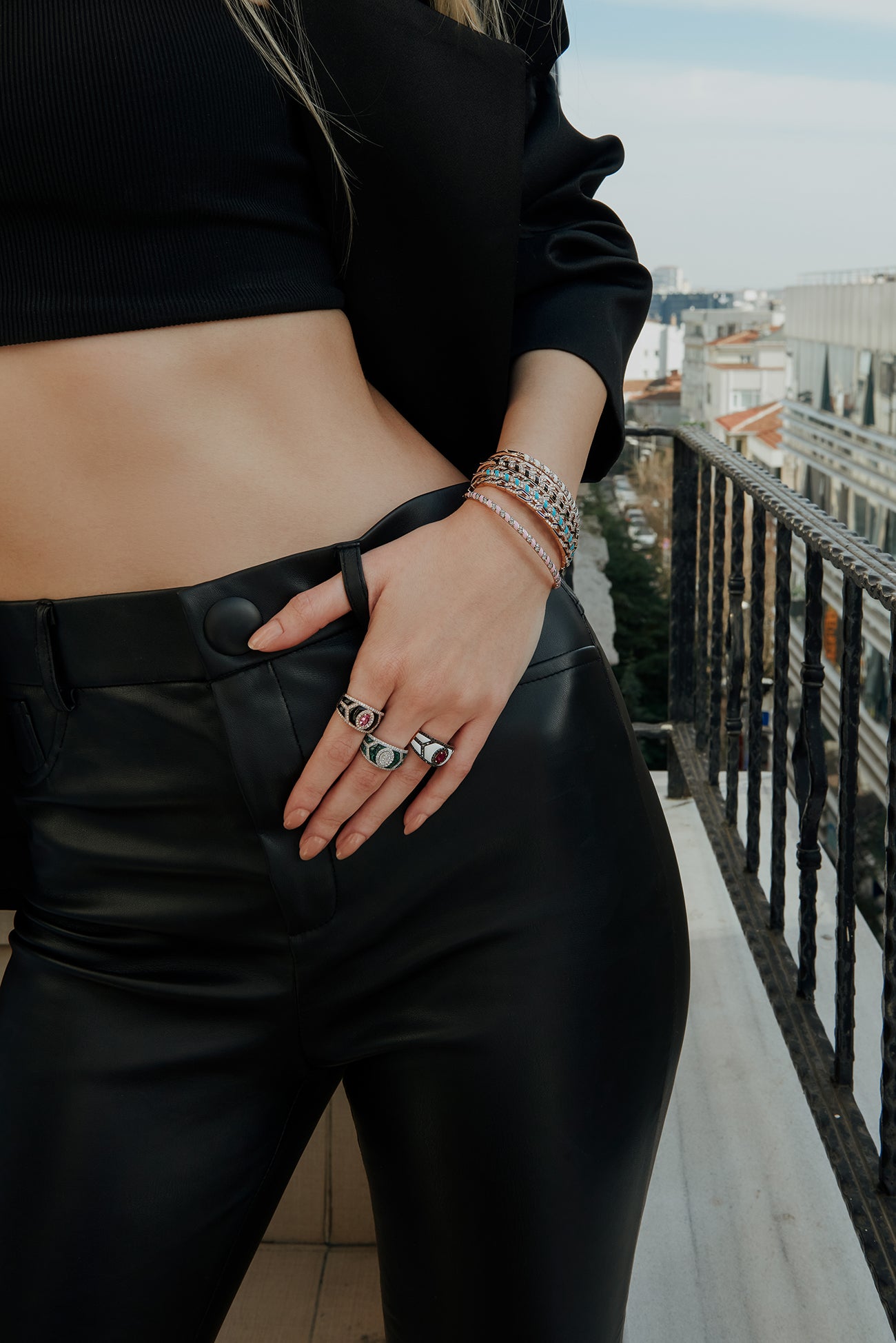 Shield Ring - Green Mother of Pearl Enamel