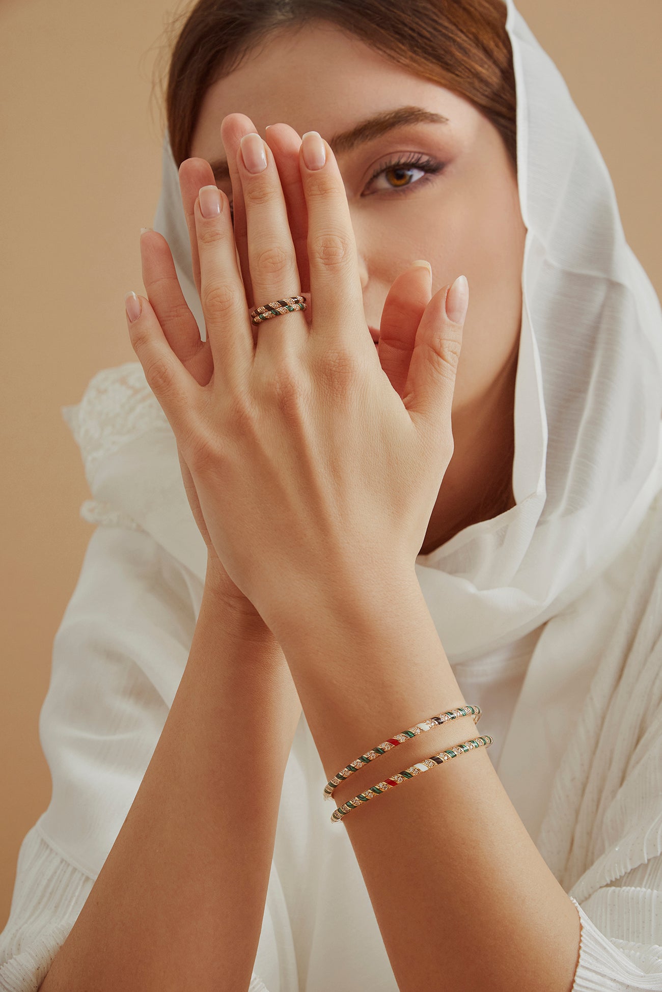 Tornado Ring - Green Mother of Pearl Enamel