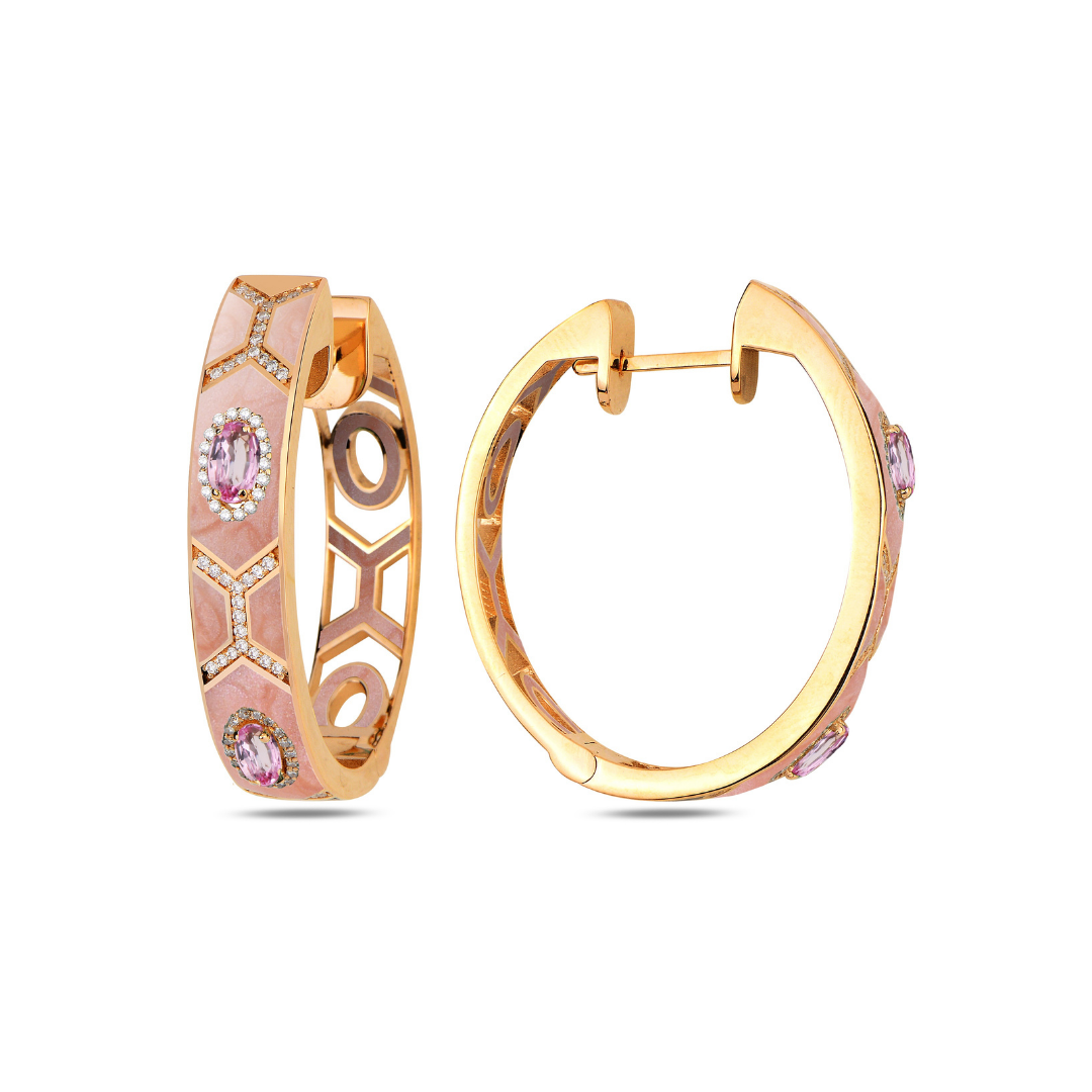 Shield Maxi Hoops Pink Enamel with Pink Sapphires