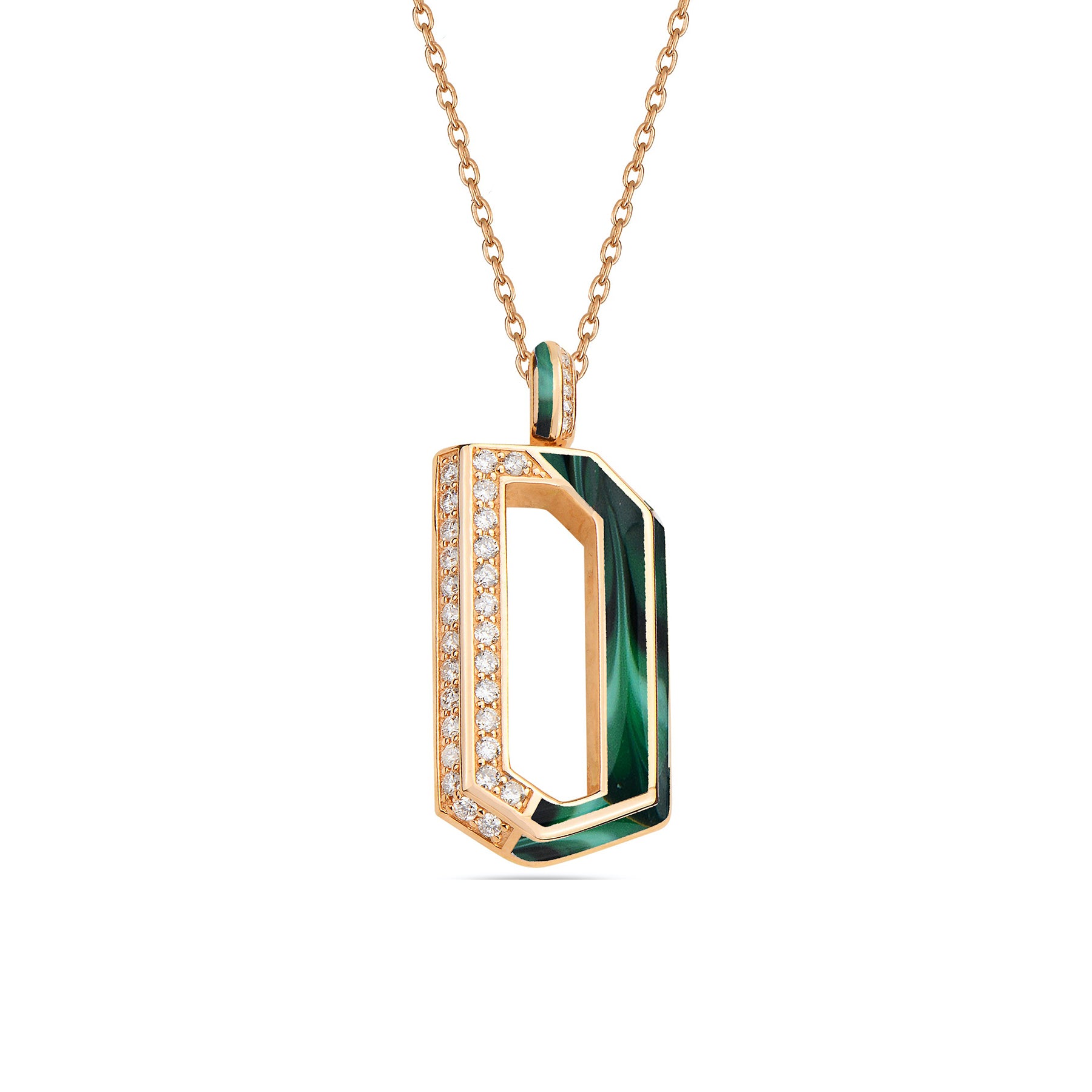 Flow Chain Pendant with Green Mother of Pearl Enamel