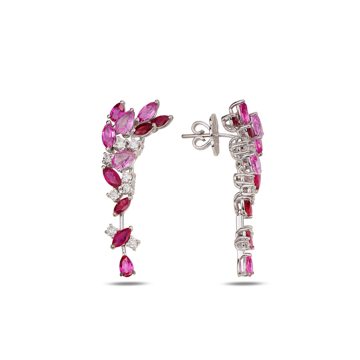 Blossom Earrings with Ruby and Pink Sapphire