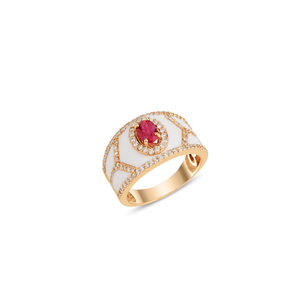 Fizzy Shield Ring White with Ruby