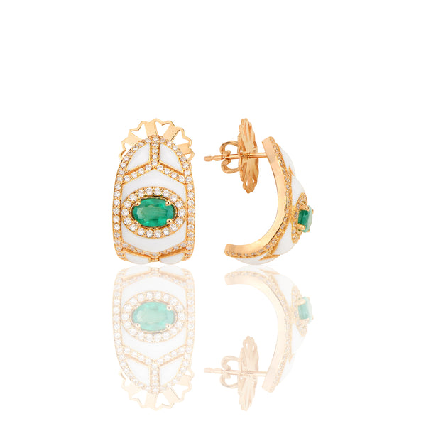 Fizzy Shield Earring - Emerald / White Enamel