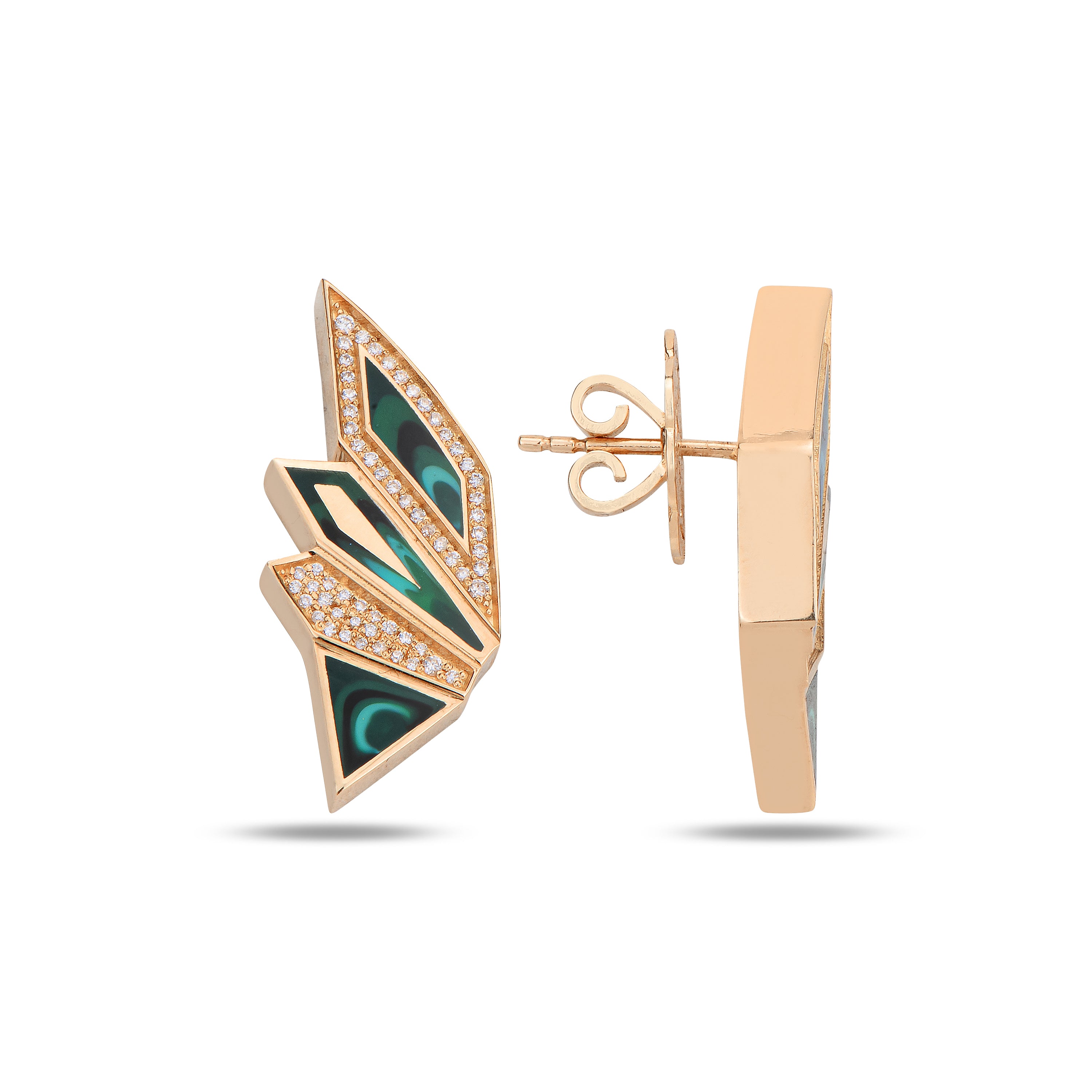 Alis Mini Earrings with Green Mother of Pearl Enamel