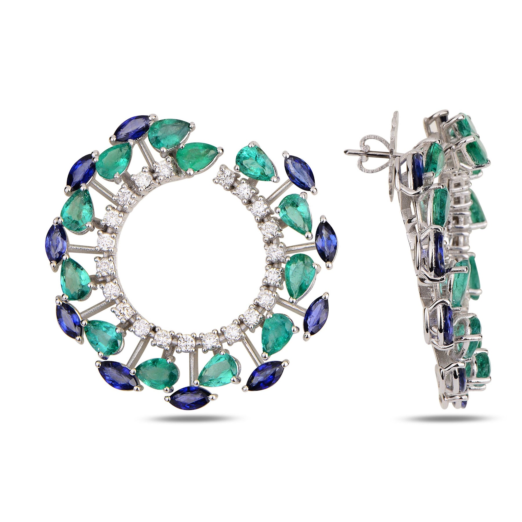 Molina Earrings with Emerald and Blue Sapphire