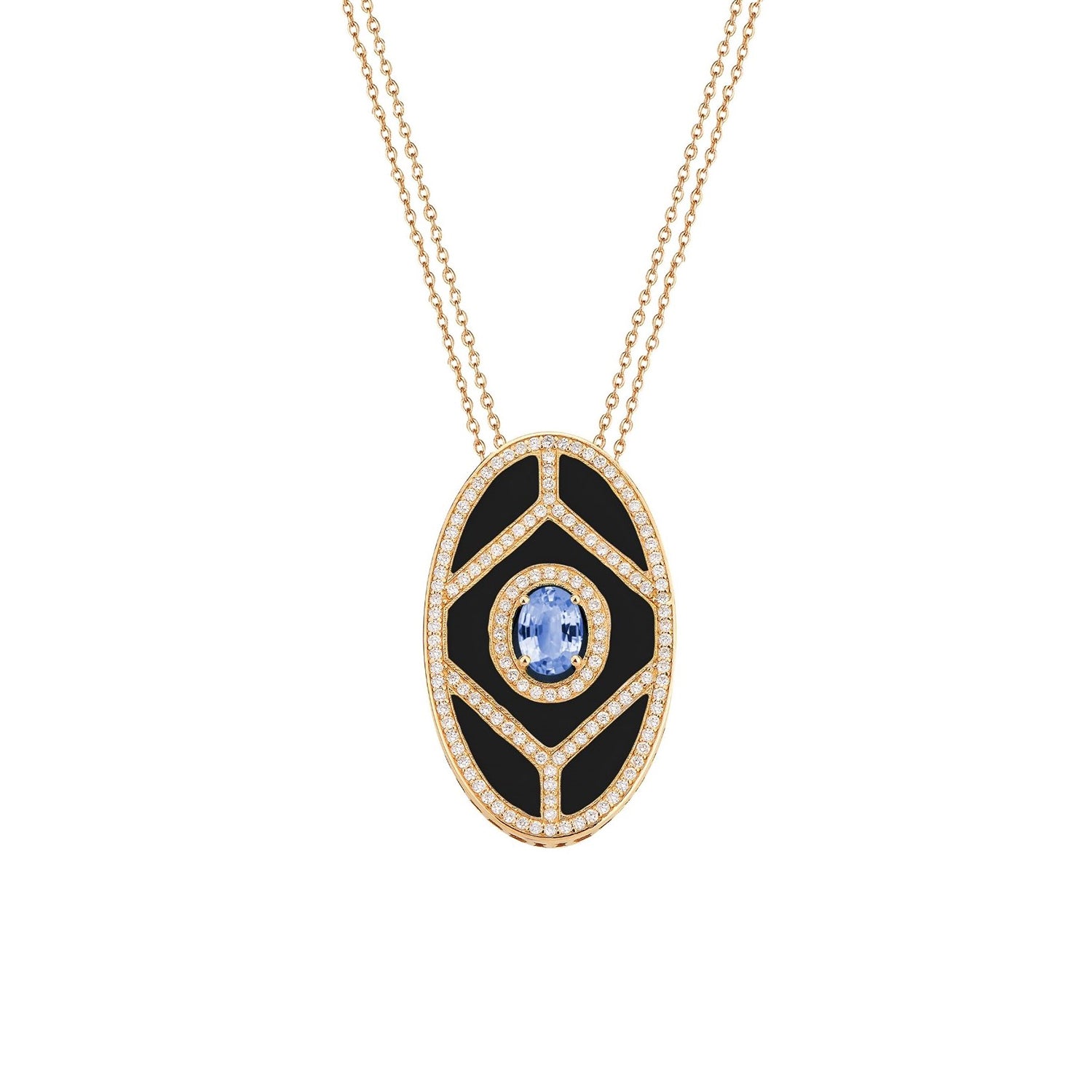 Shield Pendant - Sapphire with Black Enamel