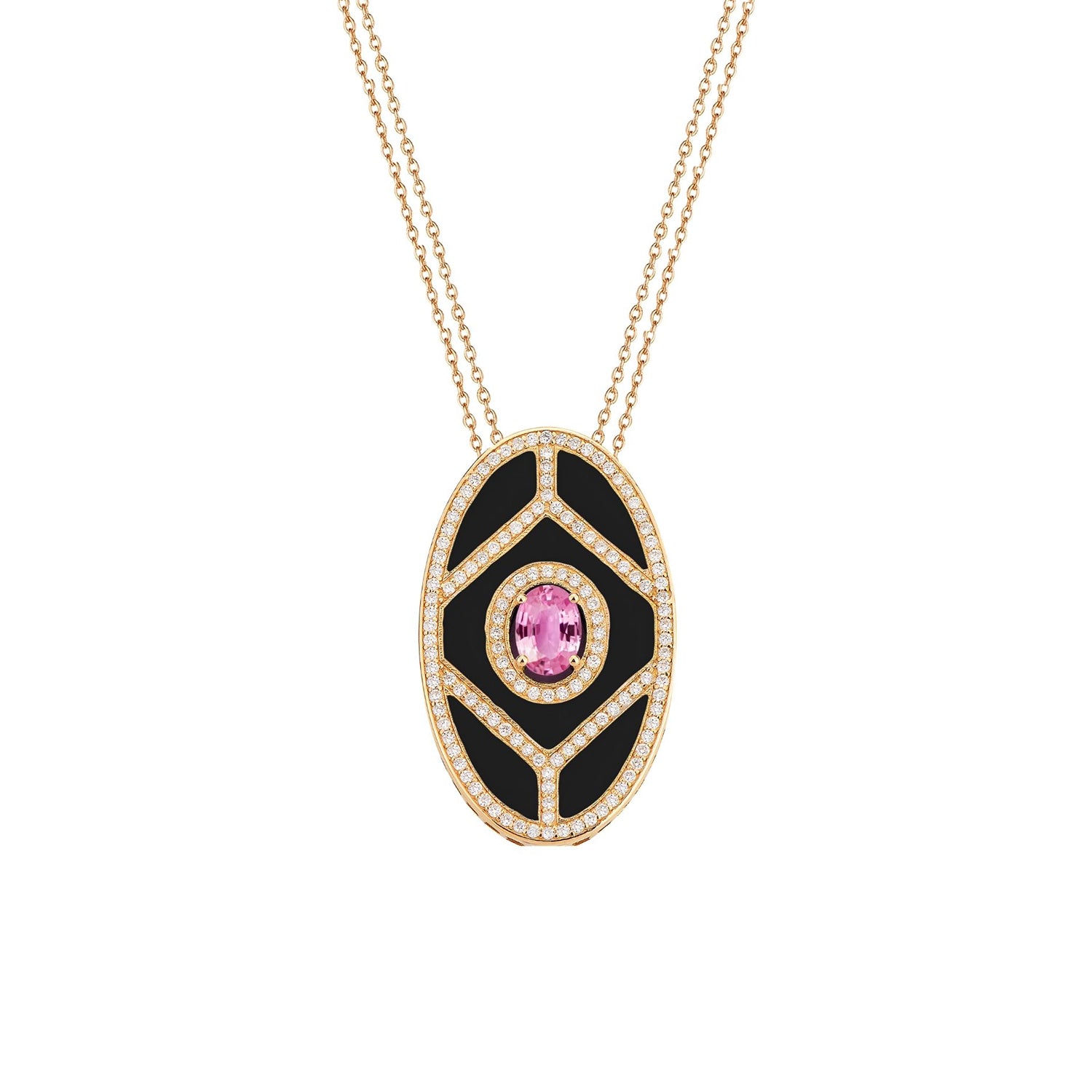 Shield Pendant - Pink Sapphire with Black Enamel