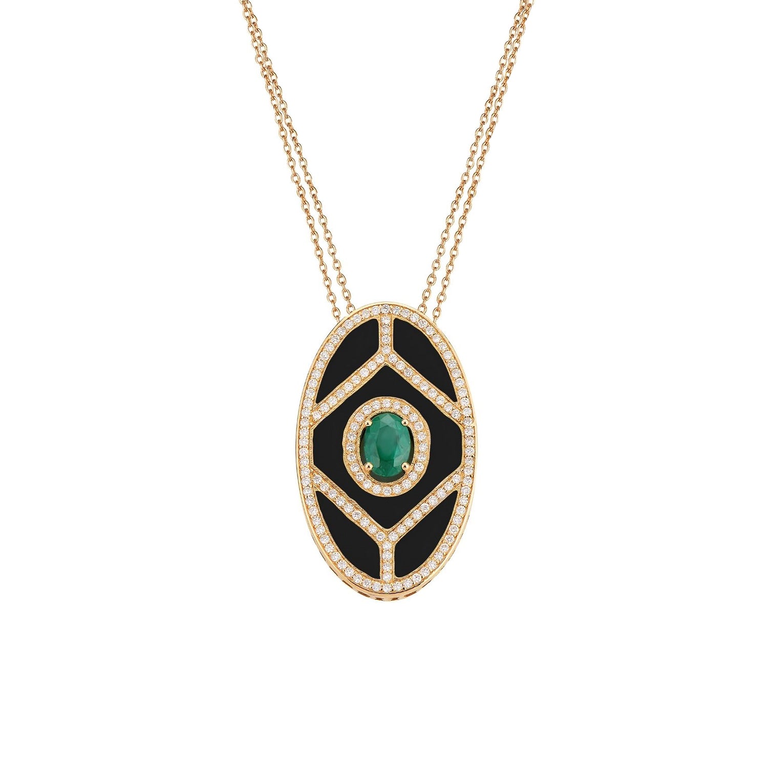 Shield Pendant - Emerald with Black Enamel