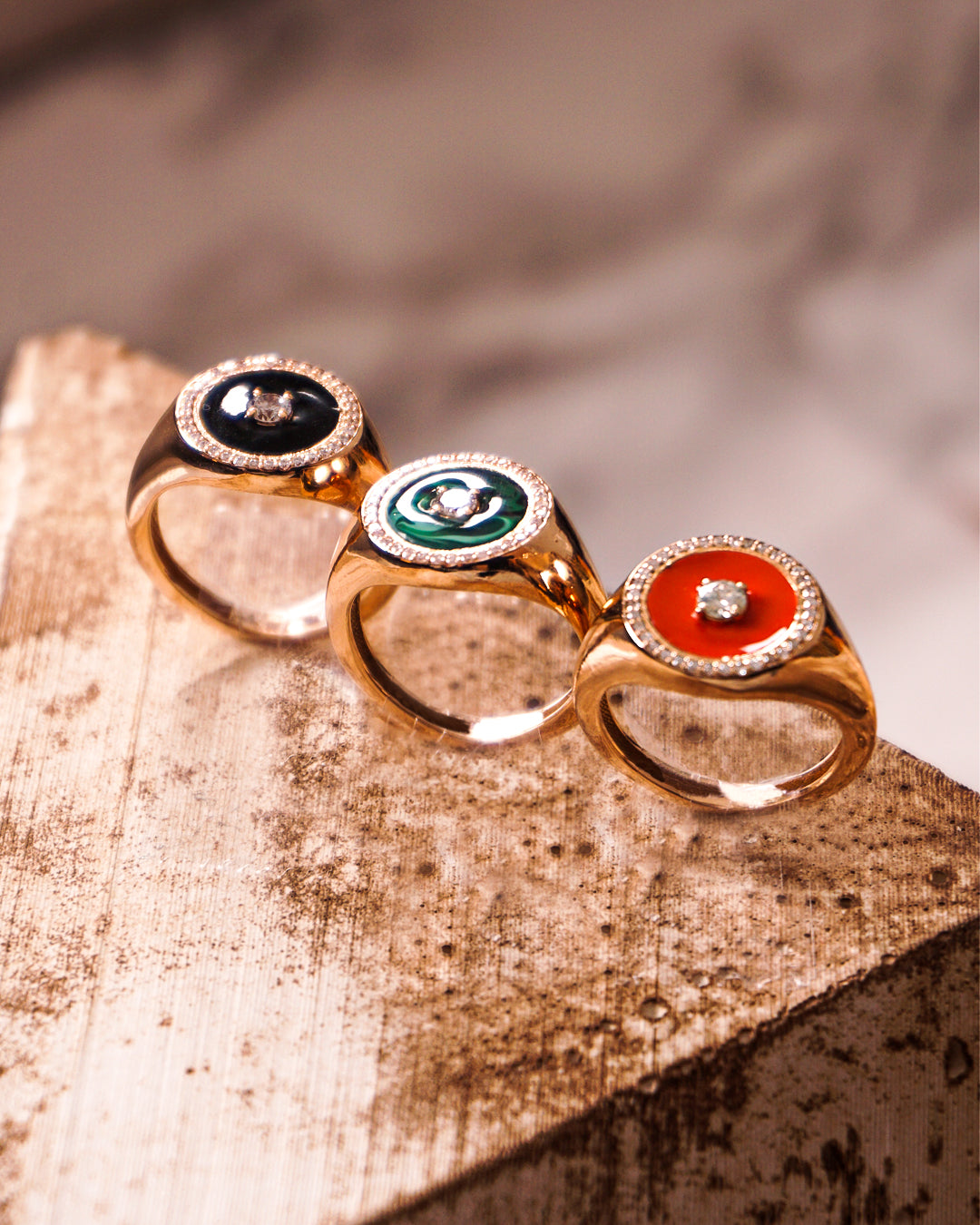 Three Stone Diamond Engagement Ring In White Gold & Red Gum Wood