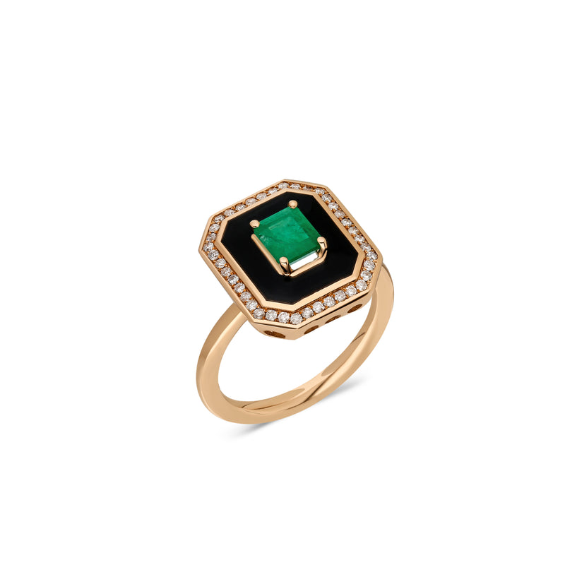 Fizzy Black Classic Ring with Emerald