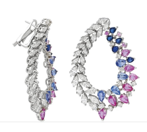 Gleam Earrings W/Pink And Blue Sapphires, Limited Edition