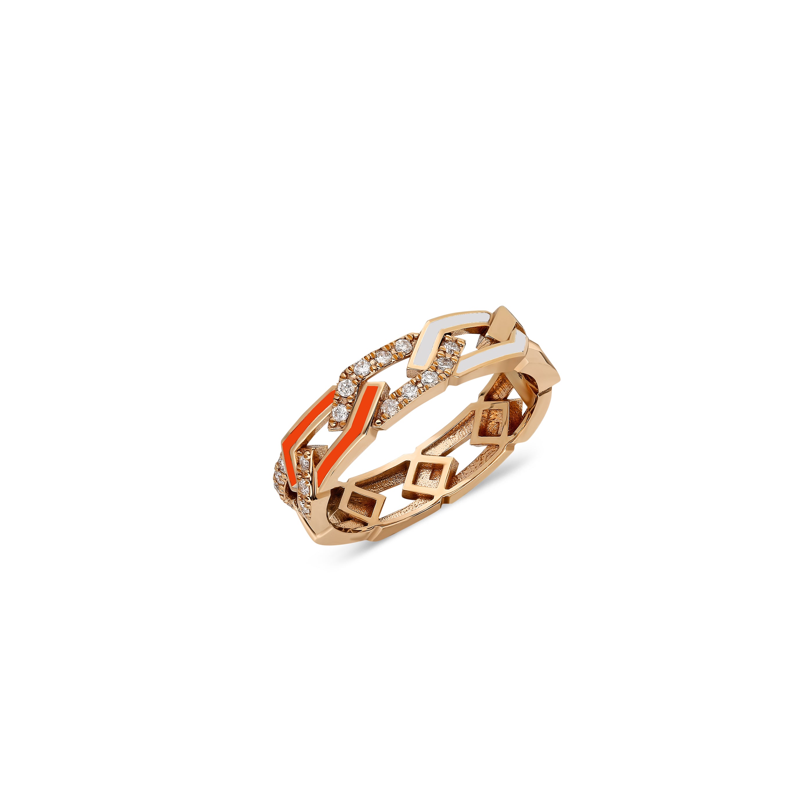 Fizzy Rebel Ring With Diamond - Coral & White