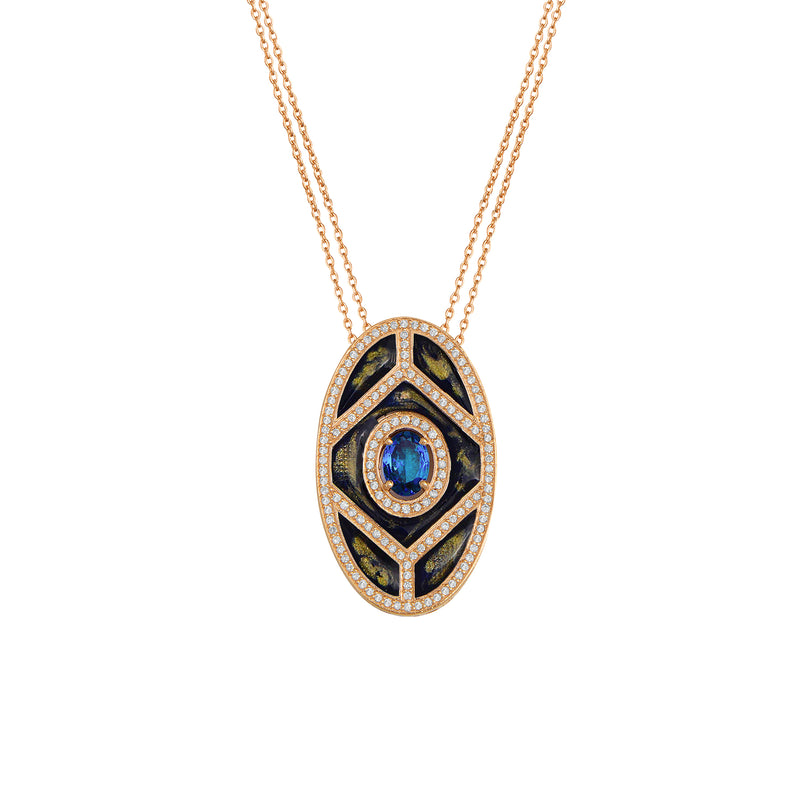 Fizzy Blue Shield Pendant - White Diamonds & Blue Sapphire
